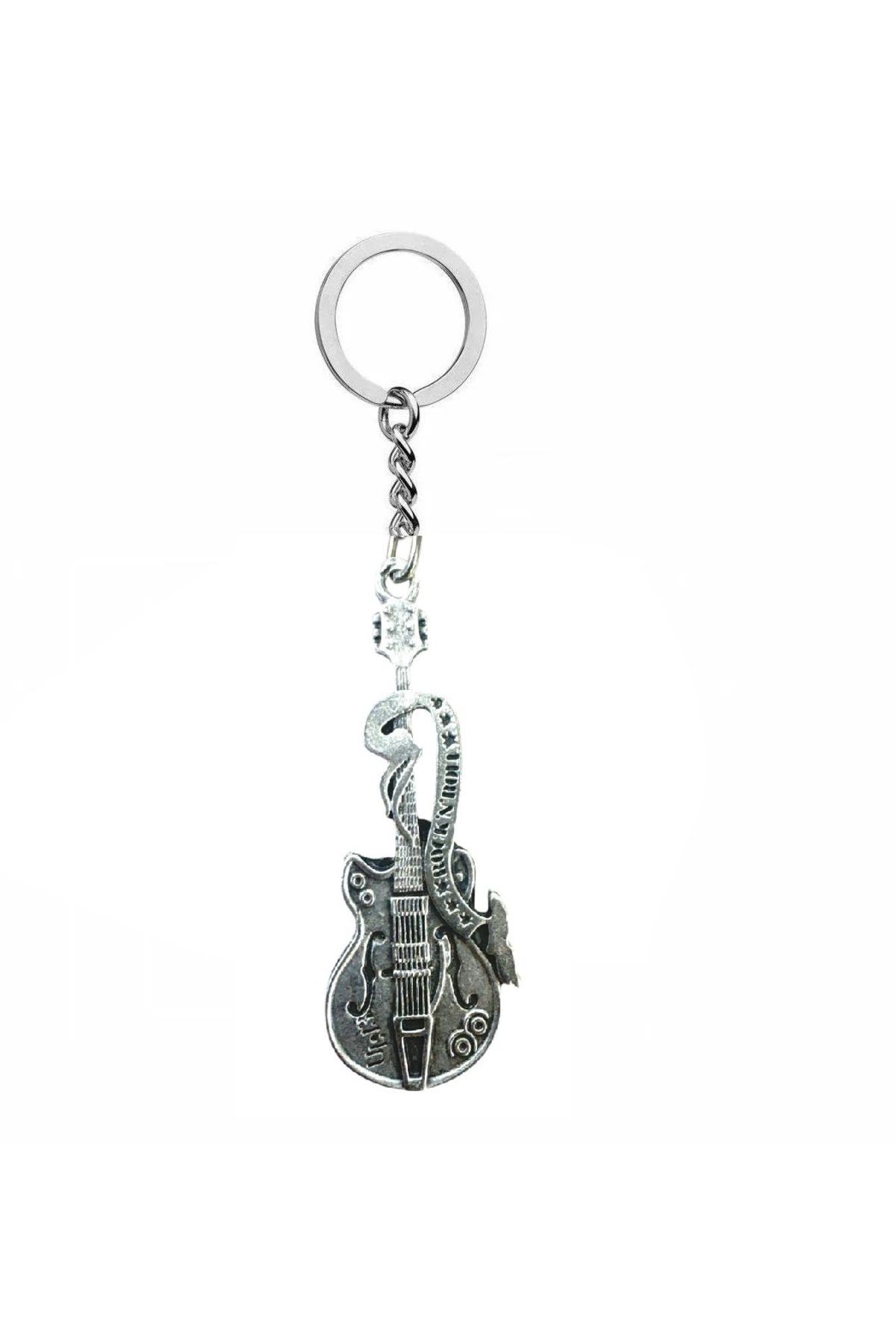 Herşey Nota Rock’n Roll Tarzı Elektro Gitar Anahtarlık – Unisex - Metal Aksesuar