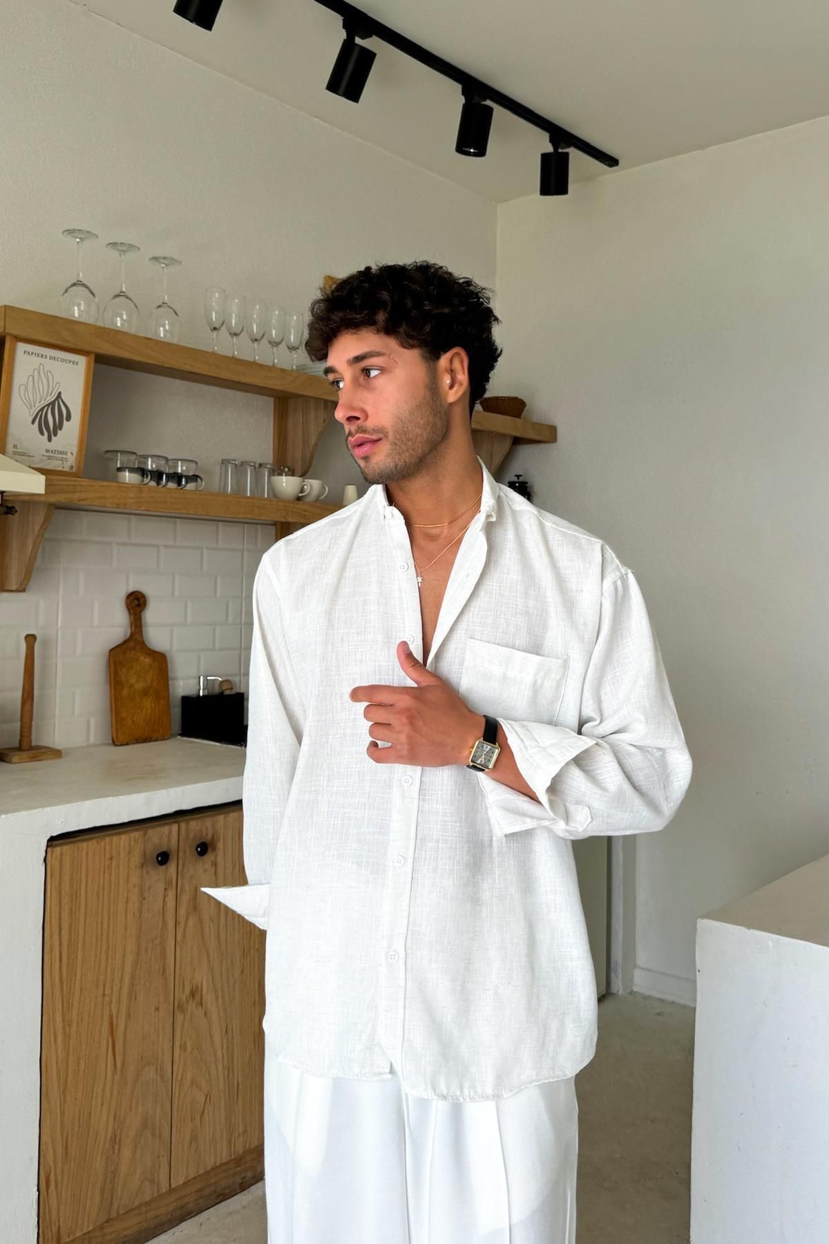 Flaw Wear Ekru Dokumalı Oversize Gömlek