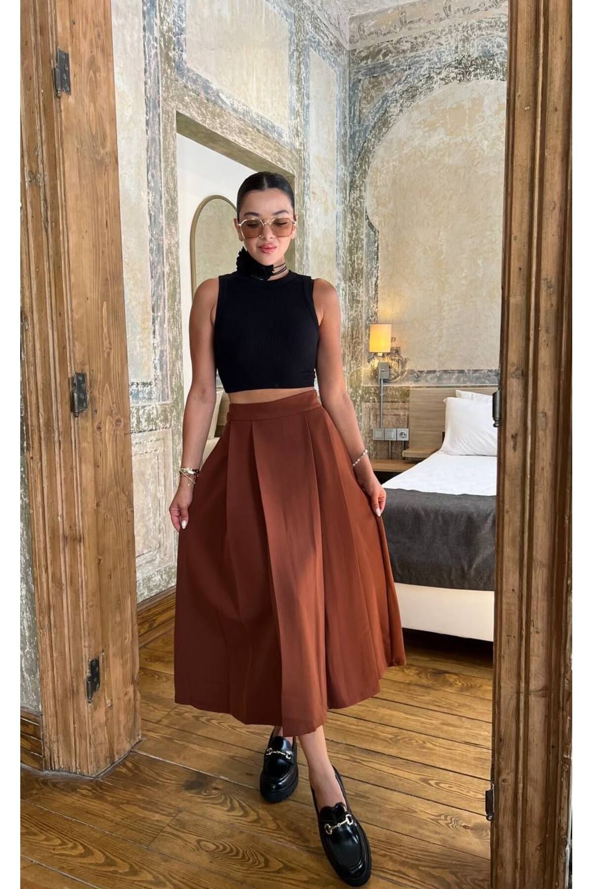 Hotfashion PİLE DETAYLI KLOŞ ETEK