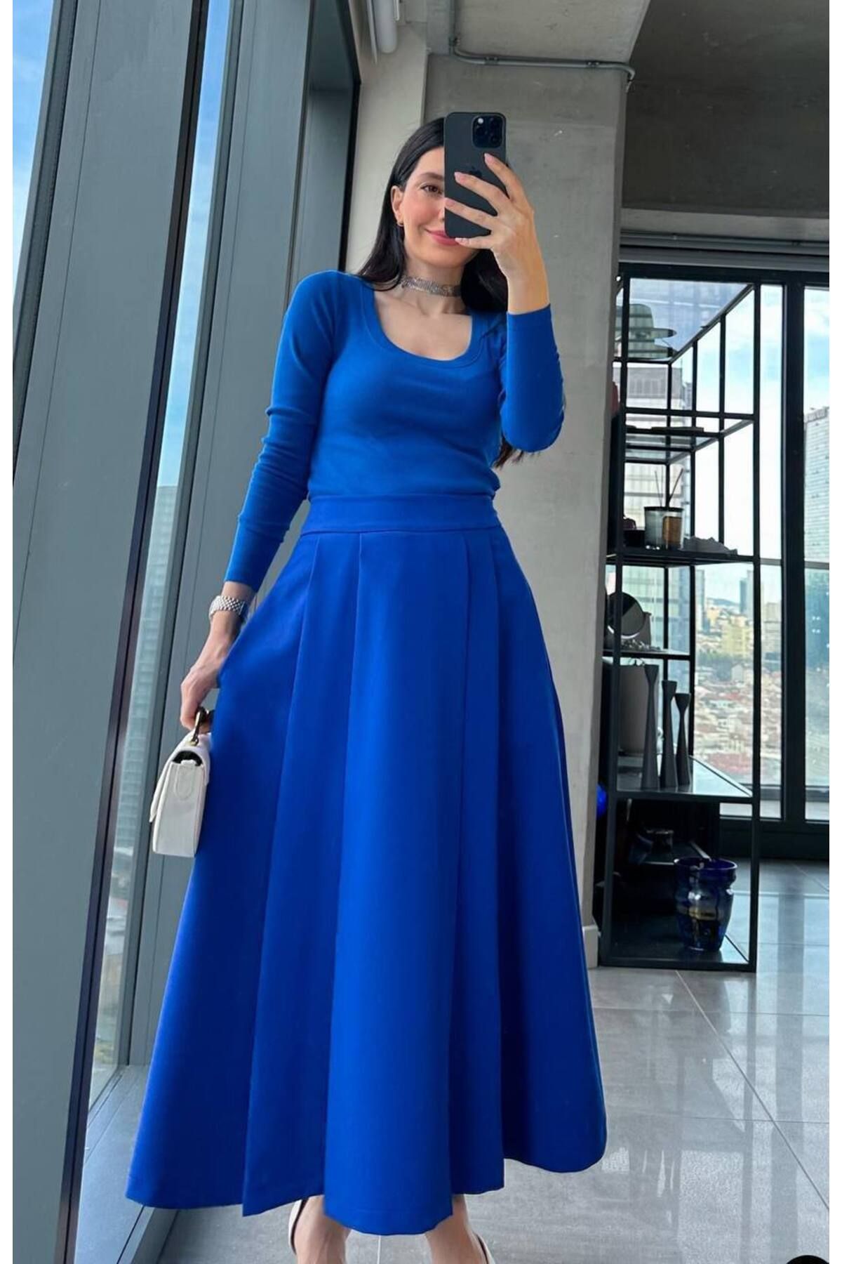 Hotfashion PİLE DETAYLI KLOŞ ETEK
