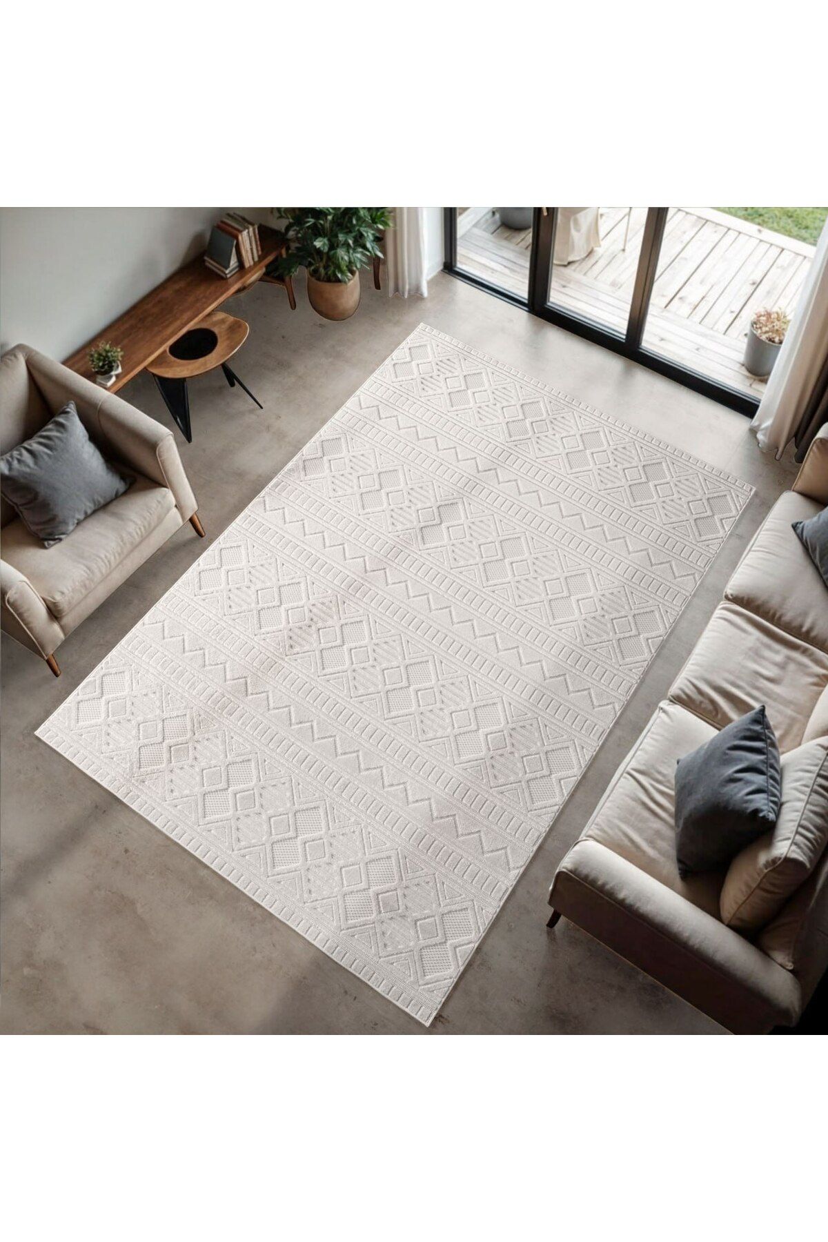 Karpetica Doha Modern Bohem İskandinav Krem Renkli Sisal Dokuma Halı
