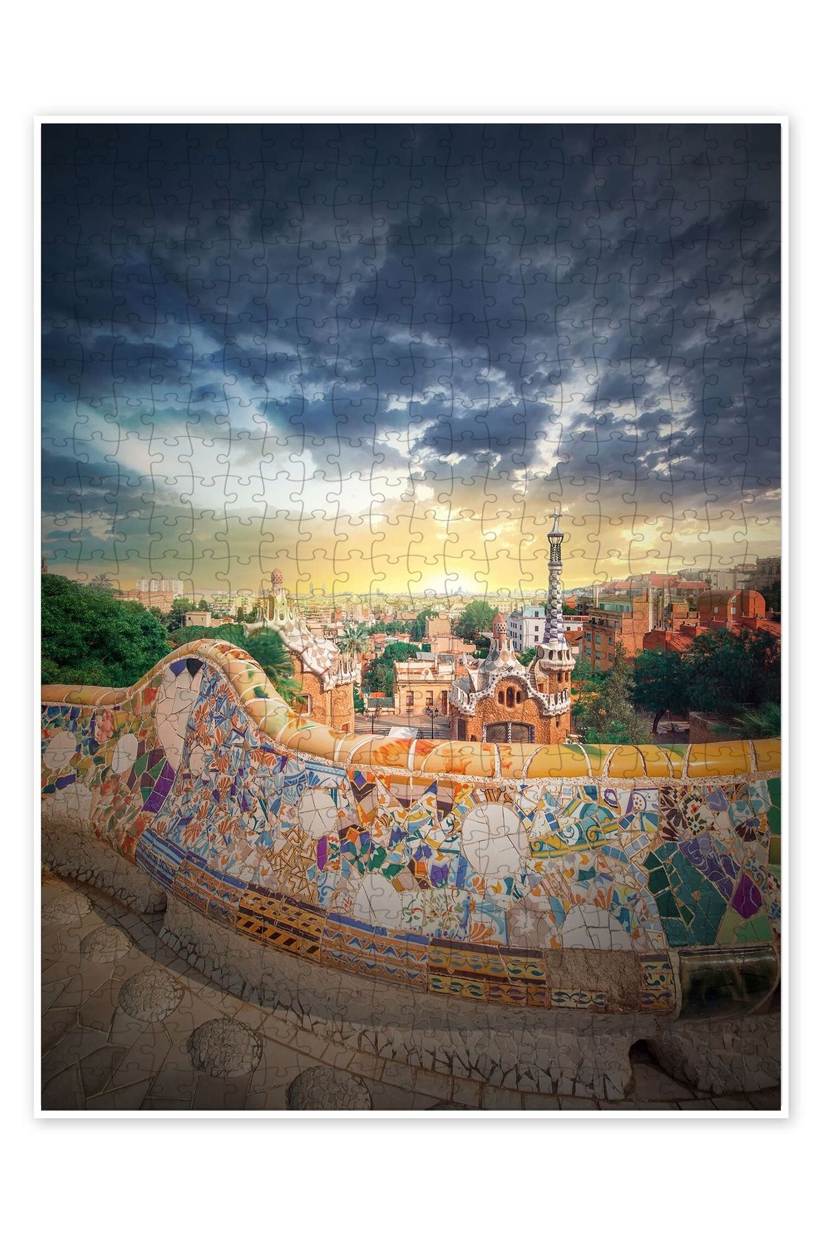 Jeronkarji Barselona'daki ünlü Park Guell 500 Parça Puzzle Yapboz Şehir Manzara Temalı Hobilik