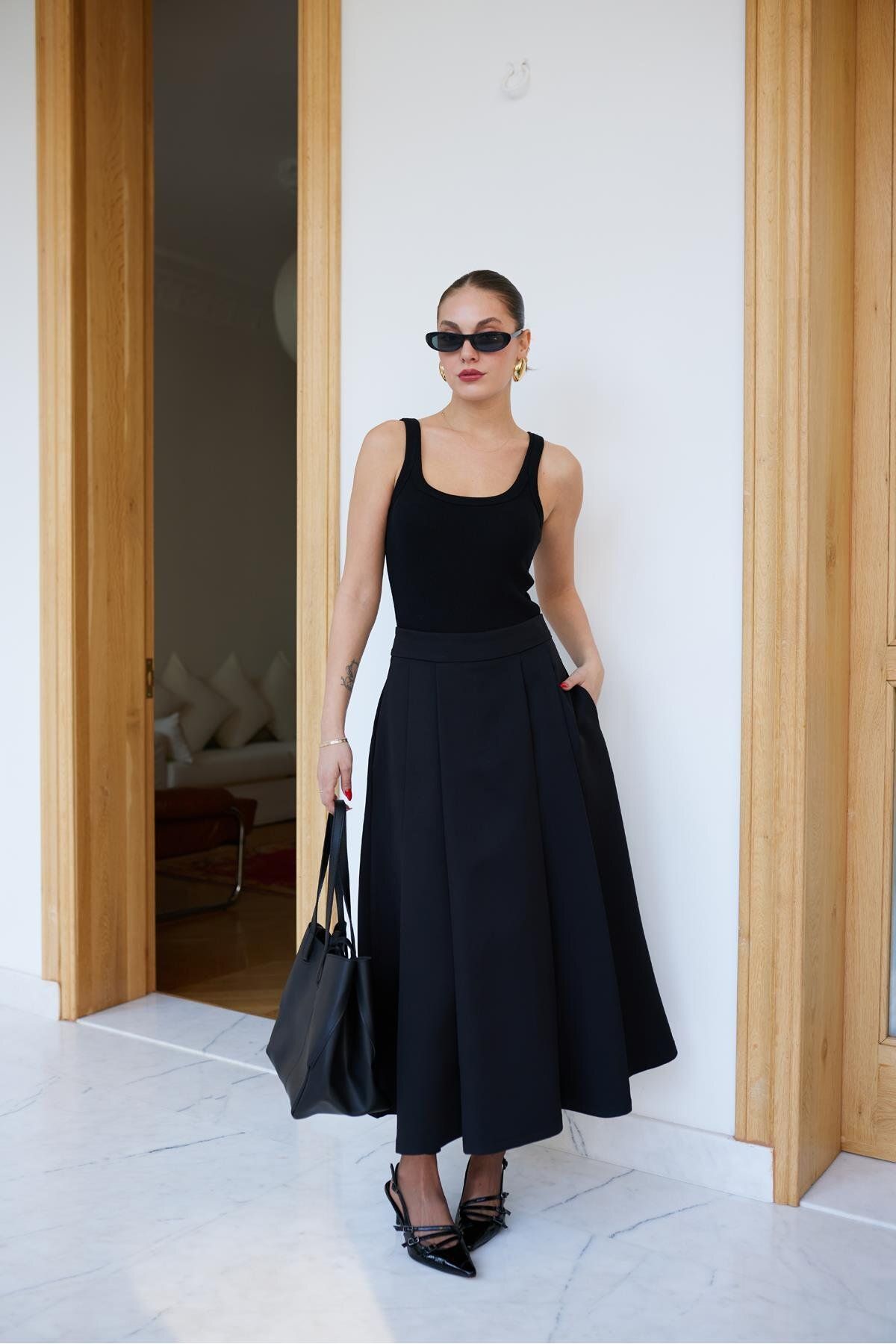 Hotfashion PİLE DETAYLI KLOŞ ETEK