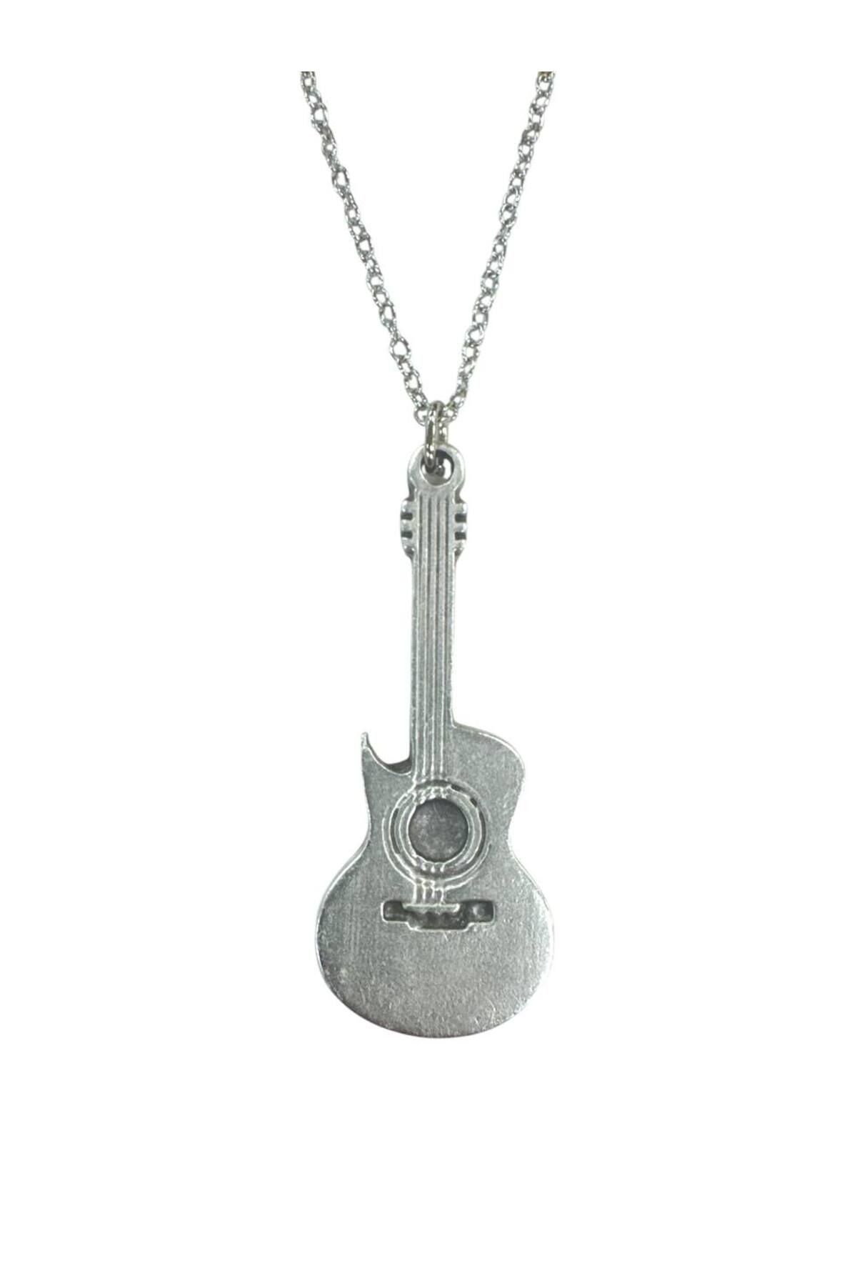 Herşey Nota Metal Gitar Tasarımlı Rock Müzik Temalı Kolye – Unisex - 60 cm Zincir