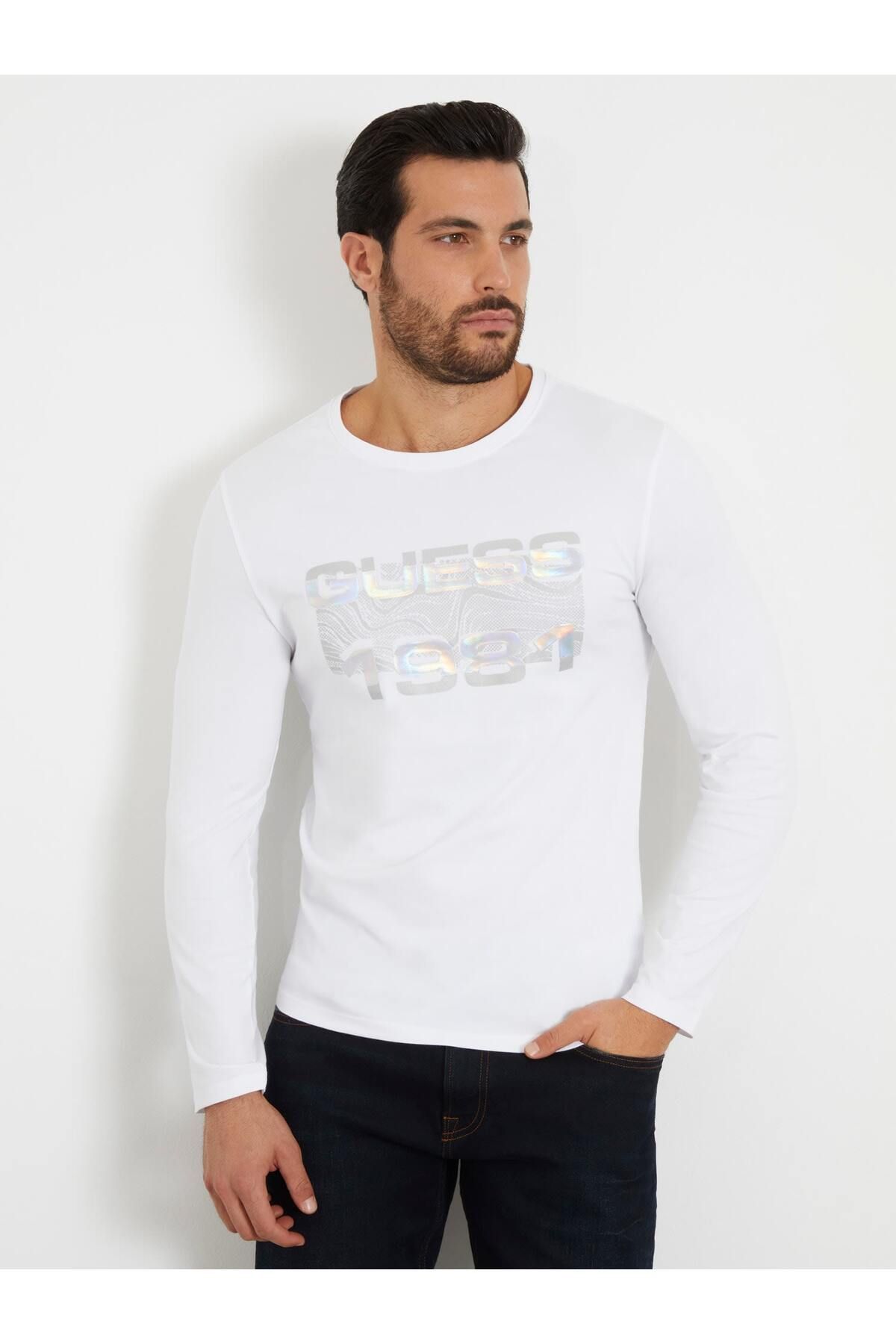 Guess Ls Cn Guess Erkek Slim Fit T-Shirt