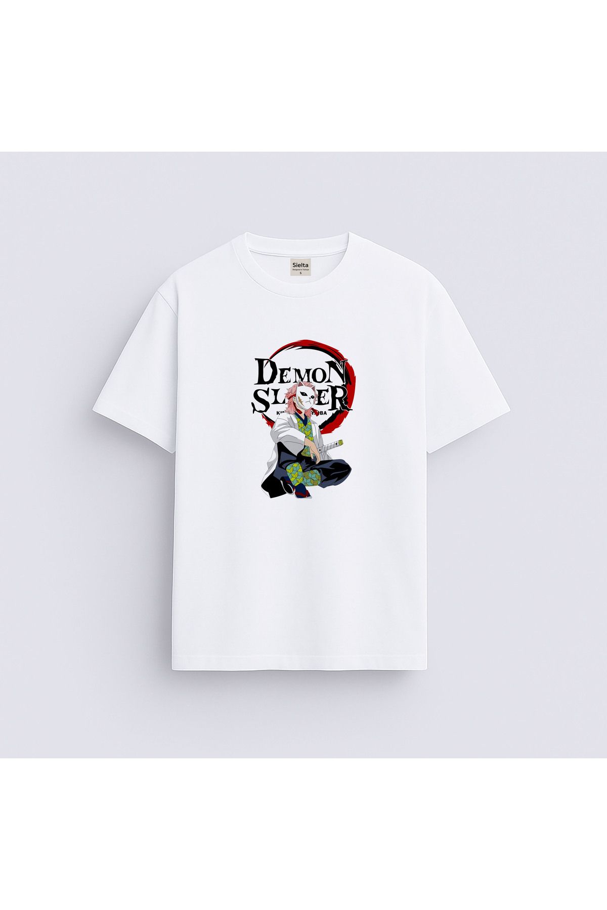 sielta Demon Slayer Anime Baskılı Bisiklet Yaka Çocuk Yetişkin Beyaz Tişört T-hsirt