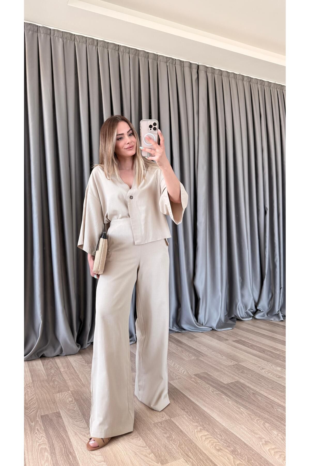 pelin yıldız butik Berlin Beli Lastikli Pantolon Yarasa Kol Takım