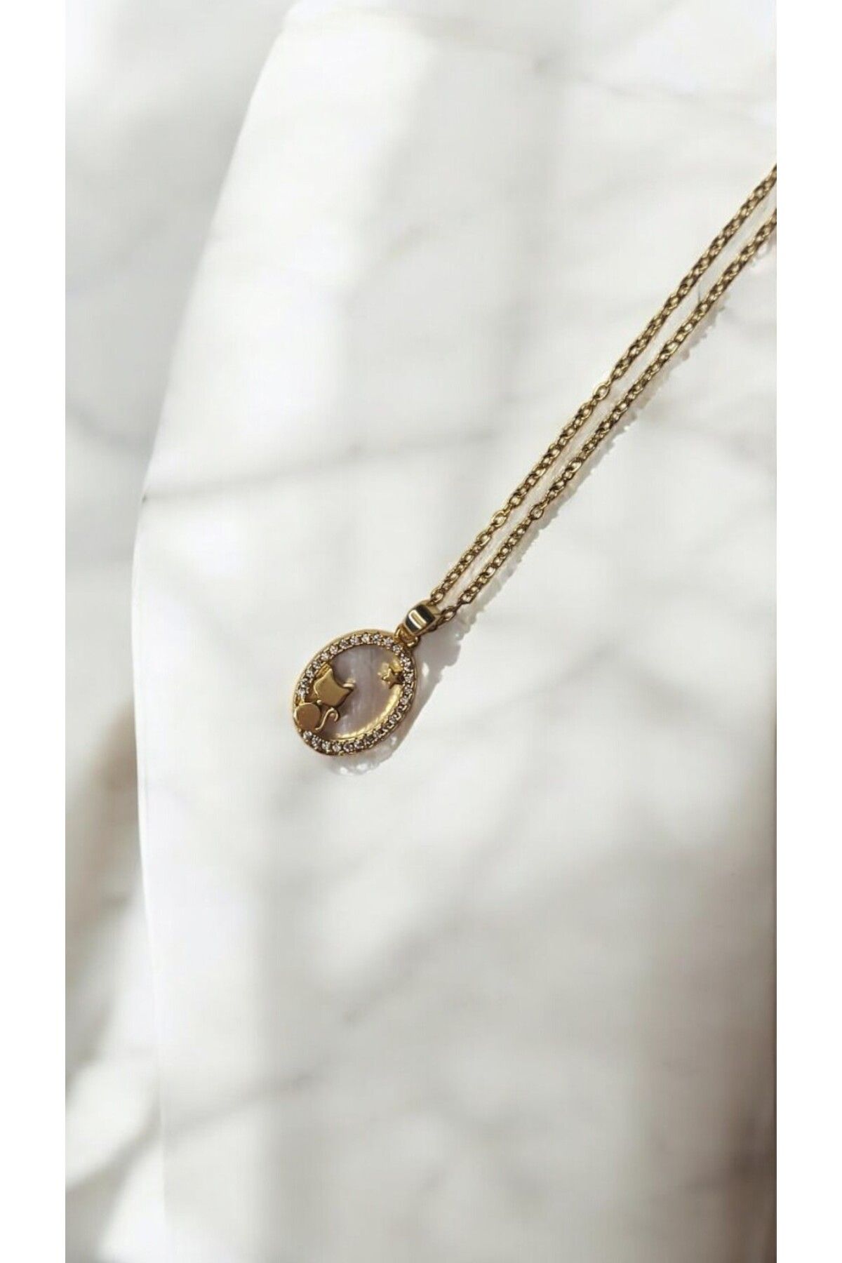 NOVA JEWELLERY Altın Rengi Zirkon Taşlı Paslanmaz Çelik Kolye |STEEL NECKLACE