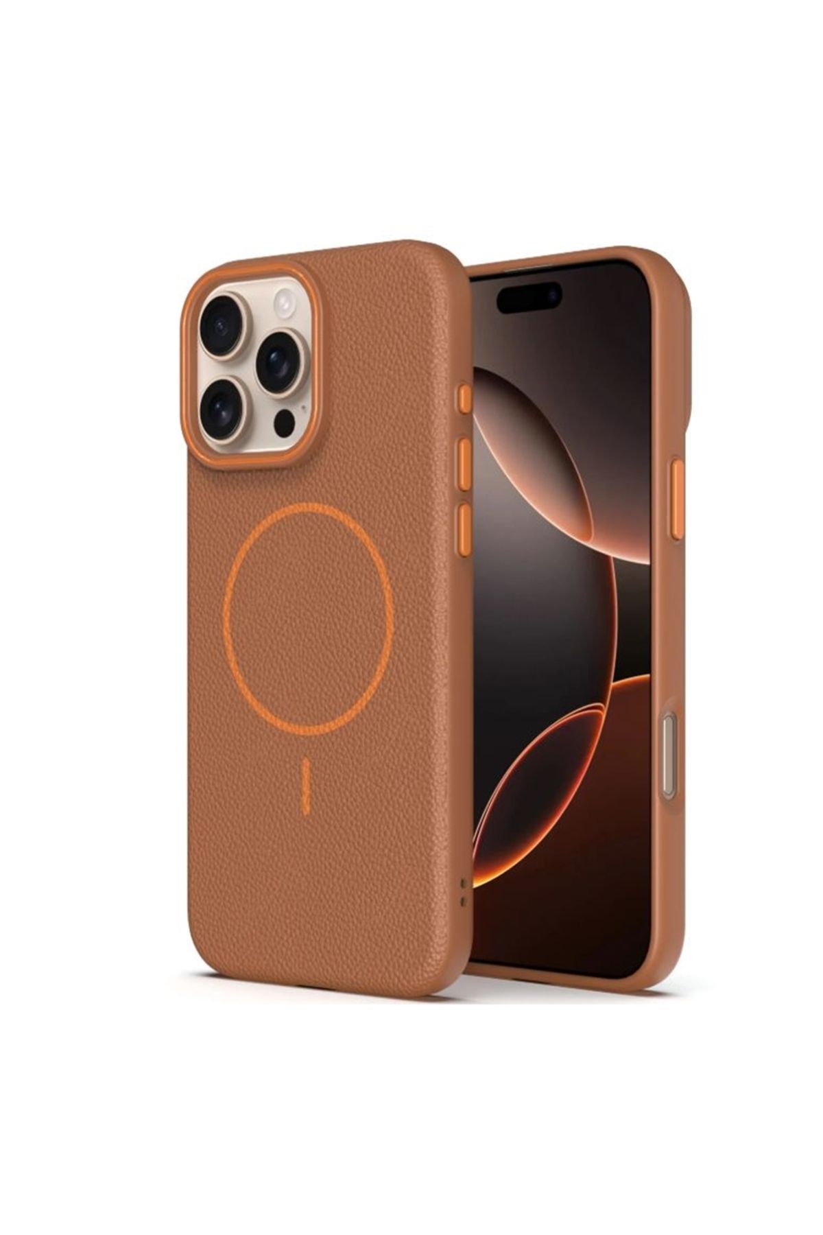 Apsuwa iPhone 16 Pro uyumlu Kılıf Lichee Deri Desen Silikon Kablosuz Şarj Özellikli Taba