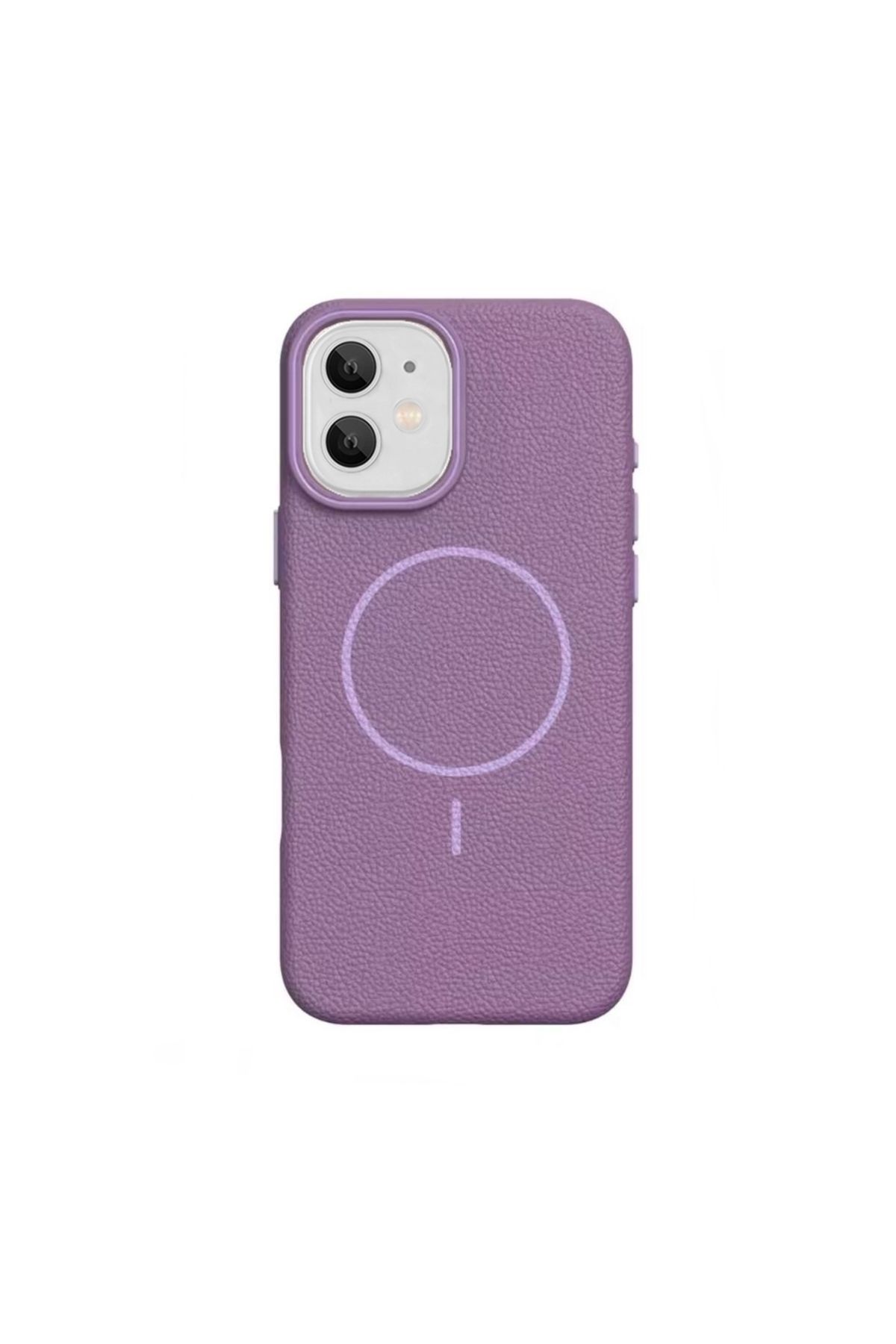 Gpack iPhone 11 uyumlu Kılıf Deri Desen M-Safe Özellikli Lichee Silikon Mürdüm