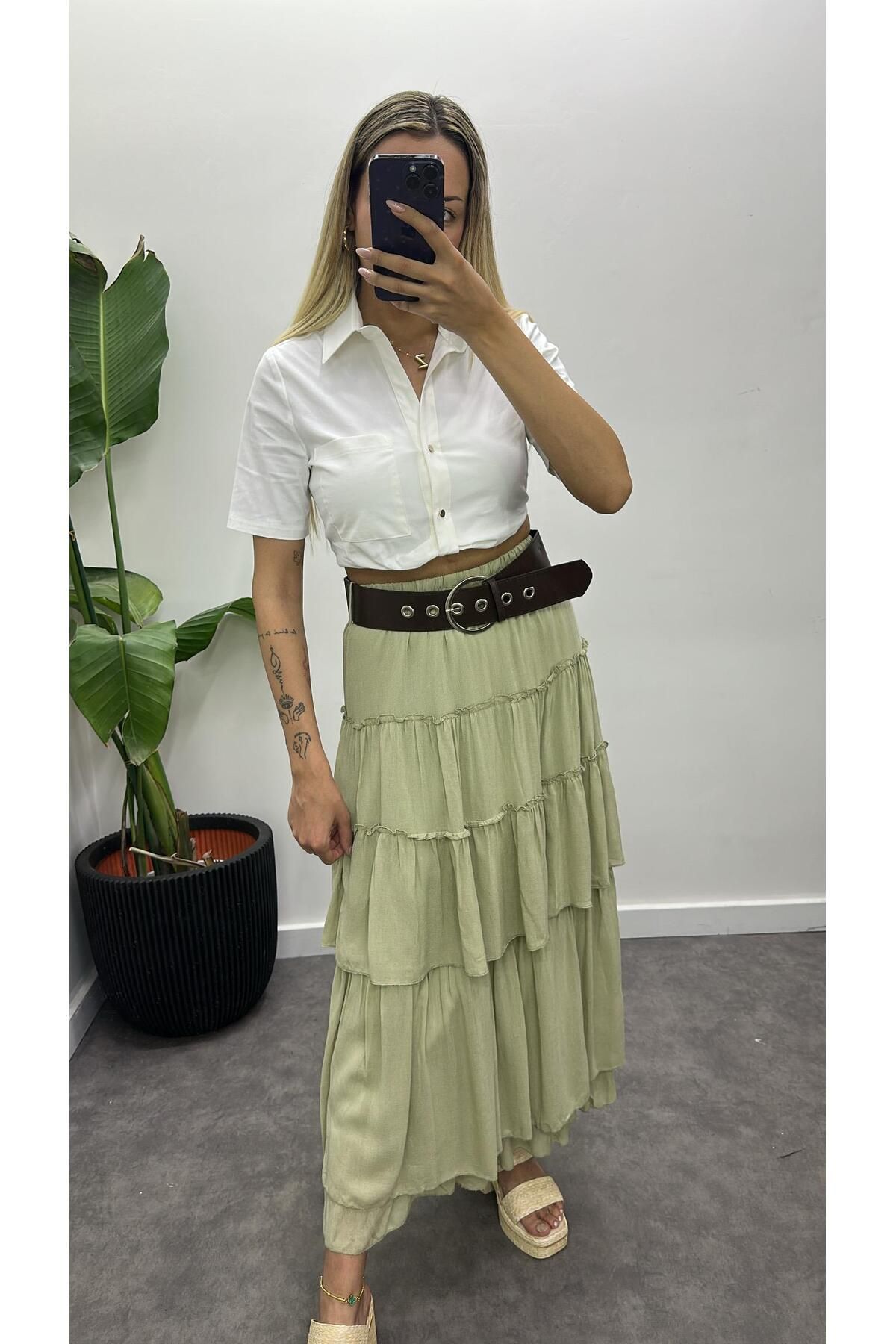 Acar Boutique Kemerli Katlı Vual Etek