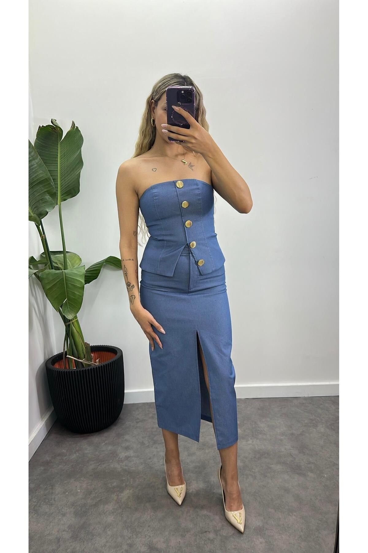 Acar Boutique Önden Yırtmaçlı Midi Etek