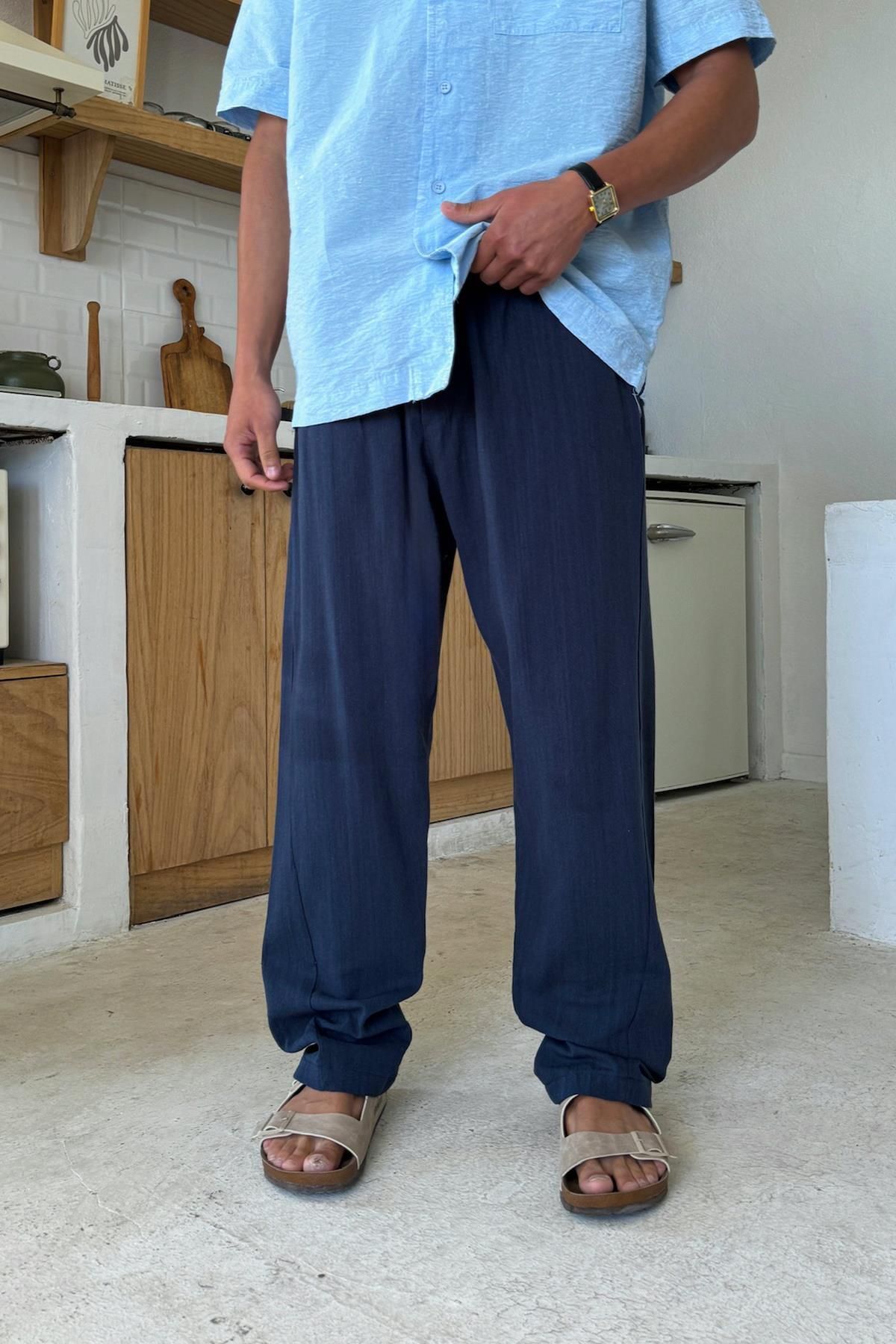 Flaw Wear Lacivert Bel Lastikli Keten Pantolon