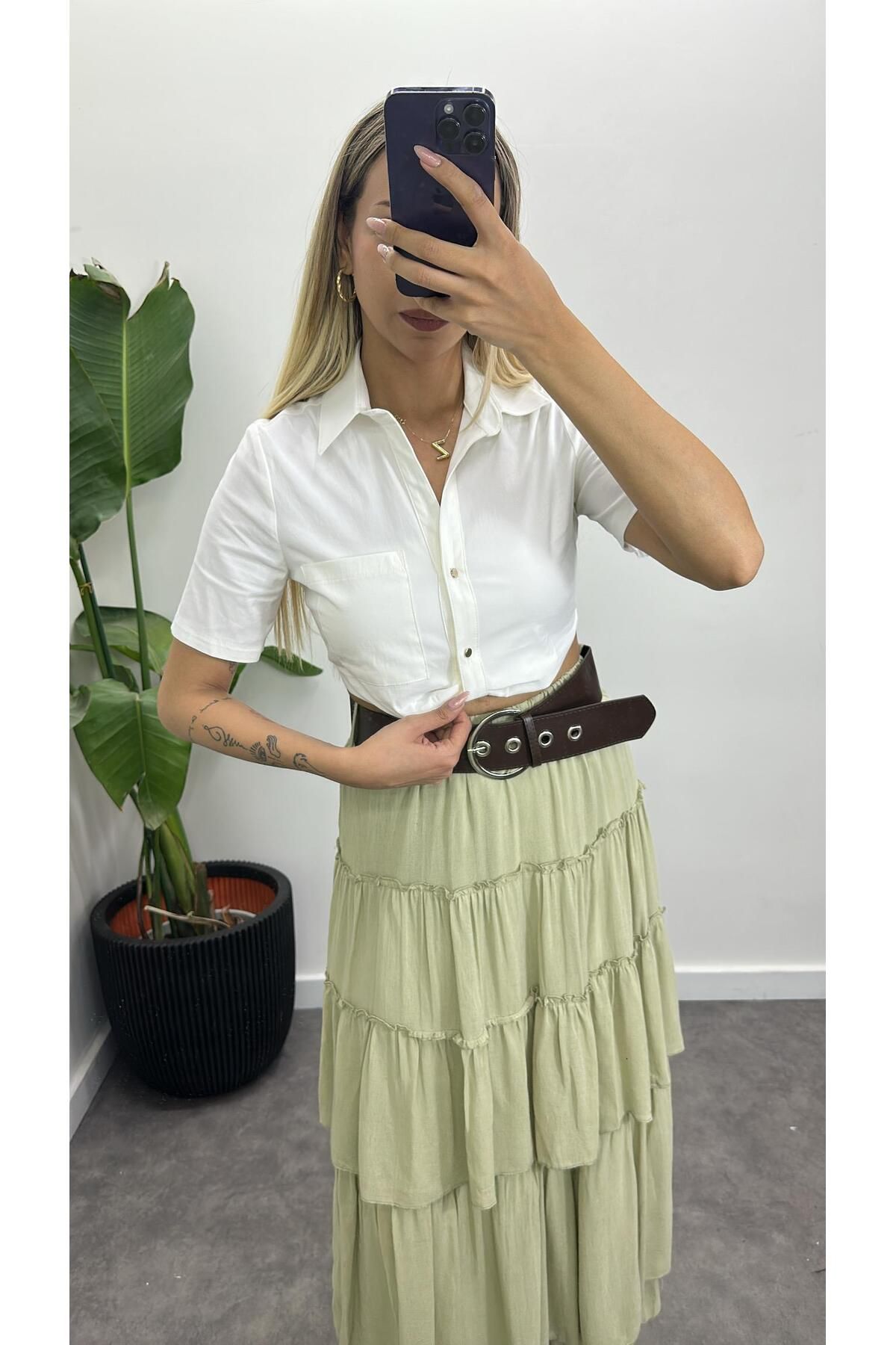 Acar Boutique Cep Detay Crop Gömlek