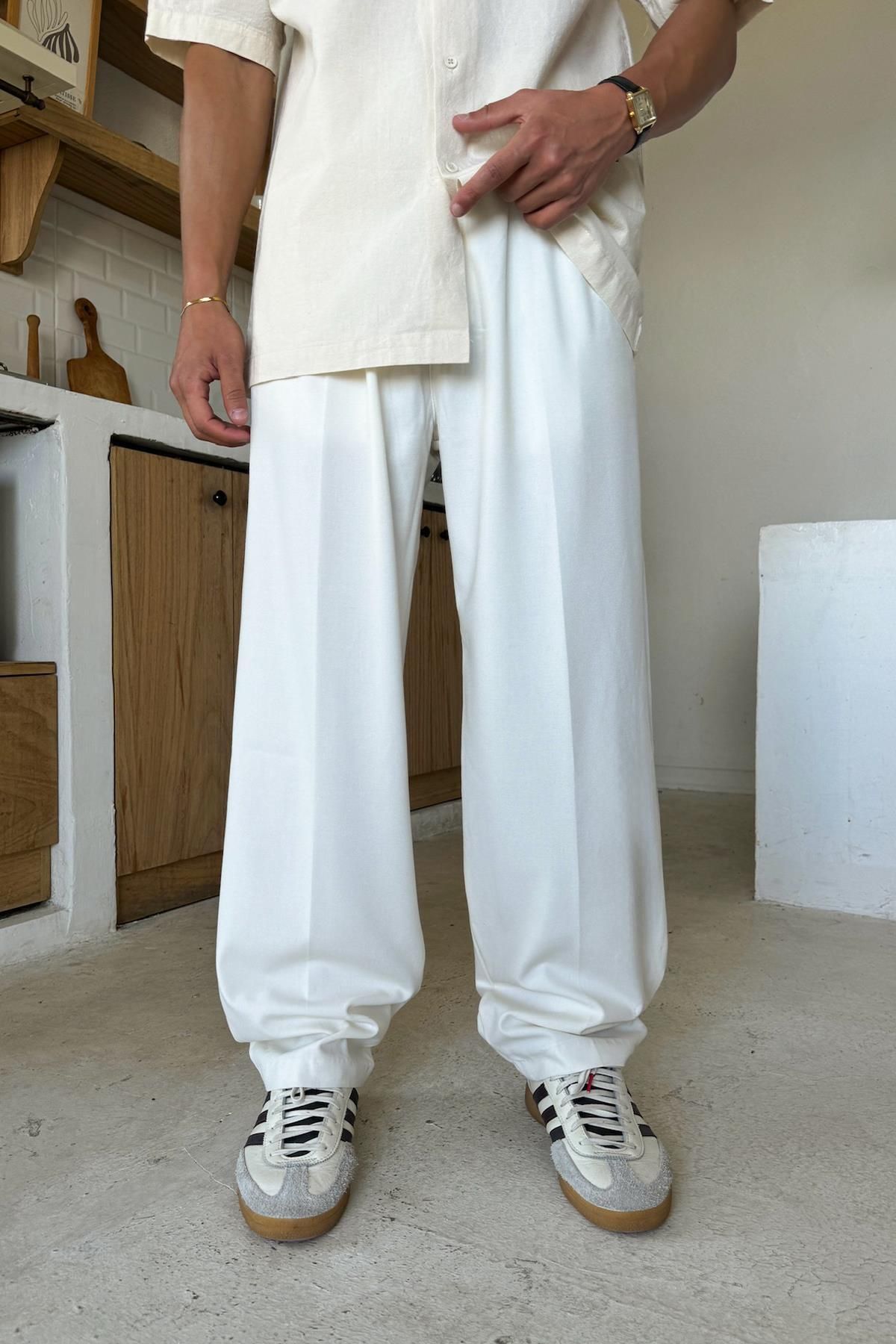 Flaw Wear Ekru Basic Kumaş Baggy Pantolon