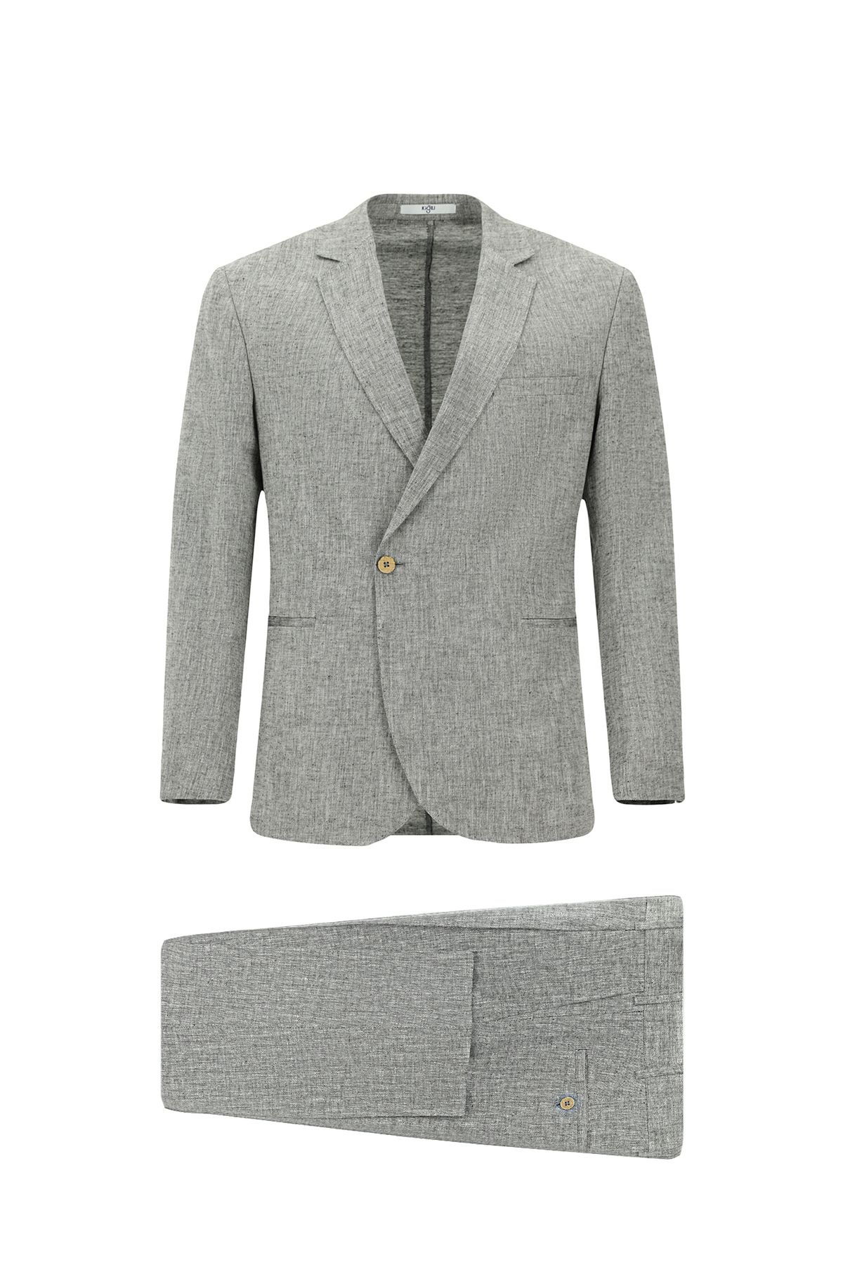 Kiğılı Slim Fit Dar Kesim Keten Karışımlı Kruvaze Takım Elbise