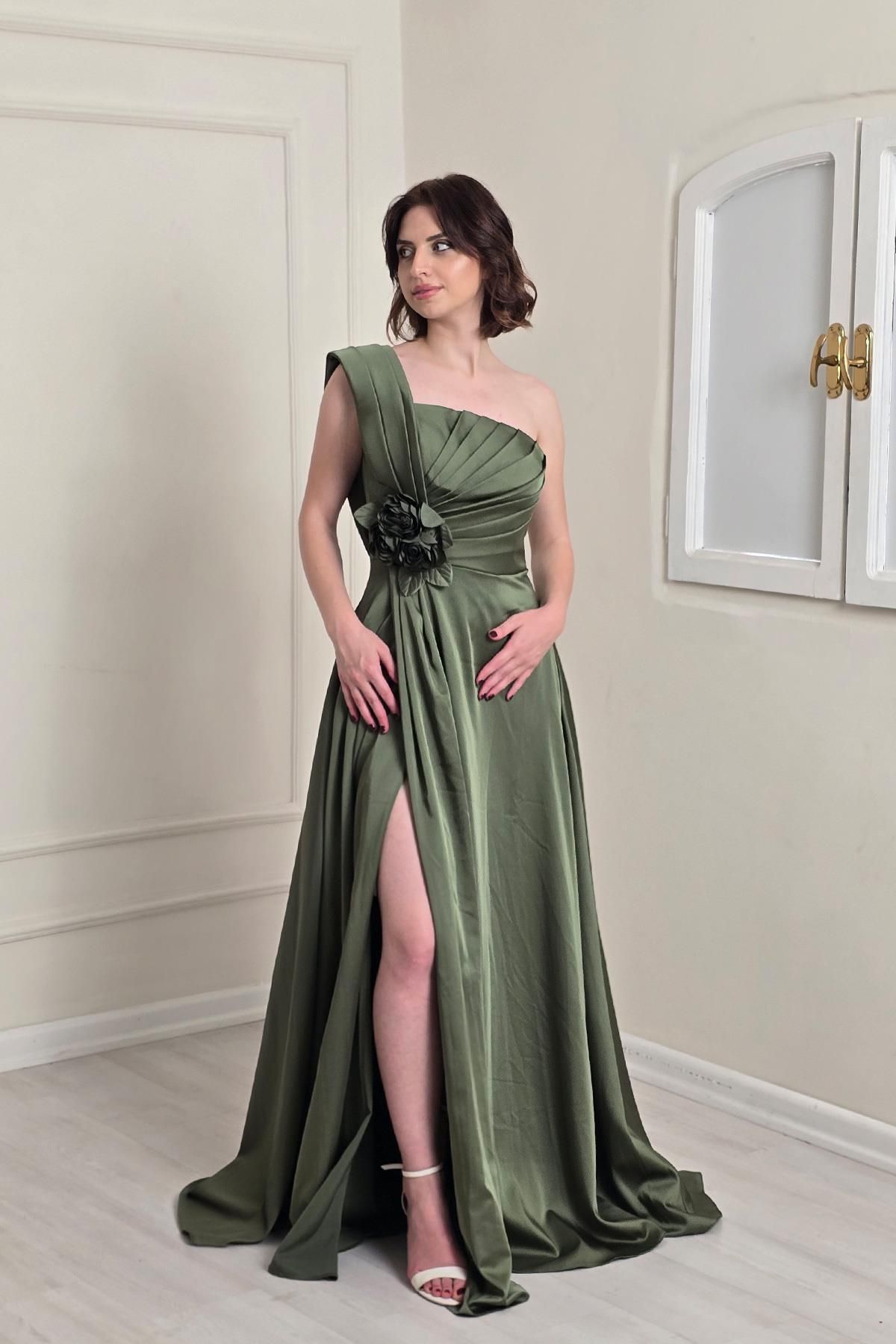 Yonca Moda Evi Haki Tek Omuz Beli Güllü ABİYE 7440