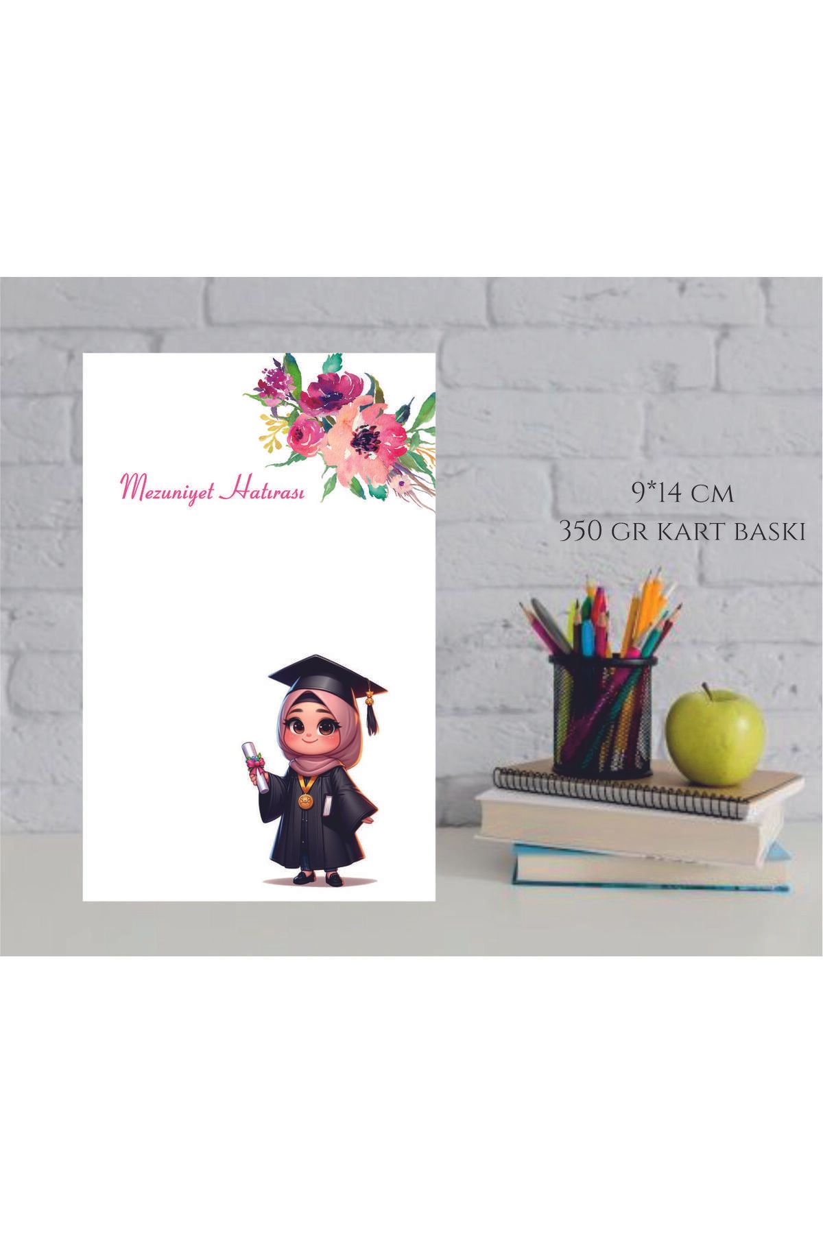 ETİKETİM Mezuniyet Hediyesi Kartı Türban Bileklik-Anahtarlık-Magnet 9*14 cm / 20 ADET