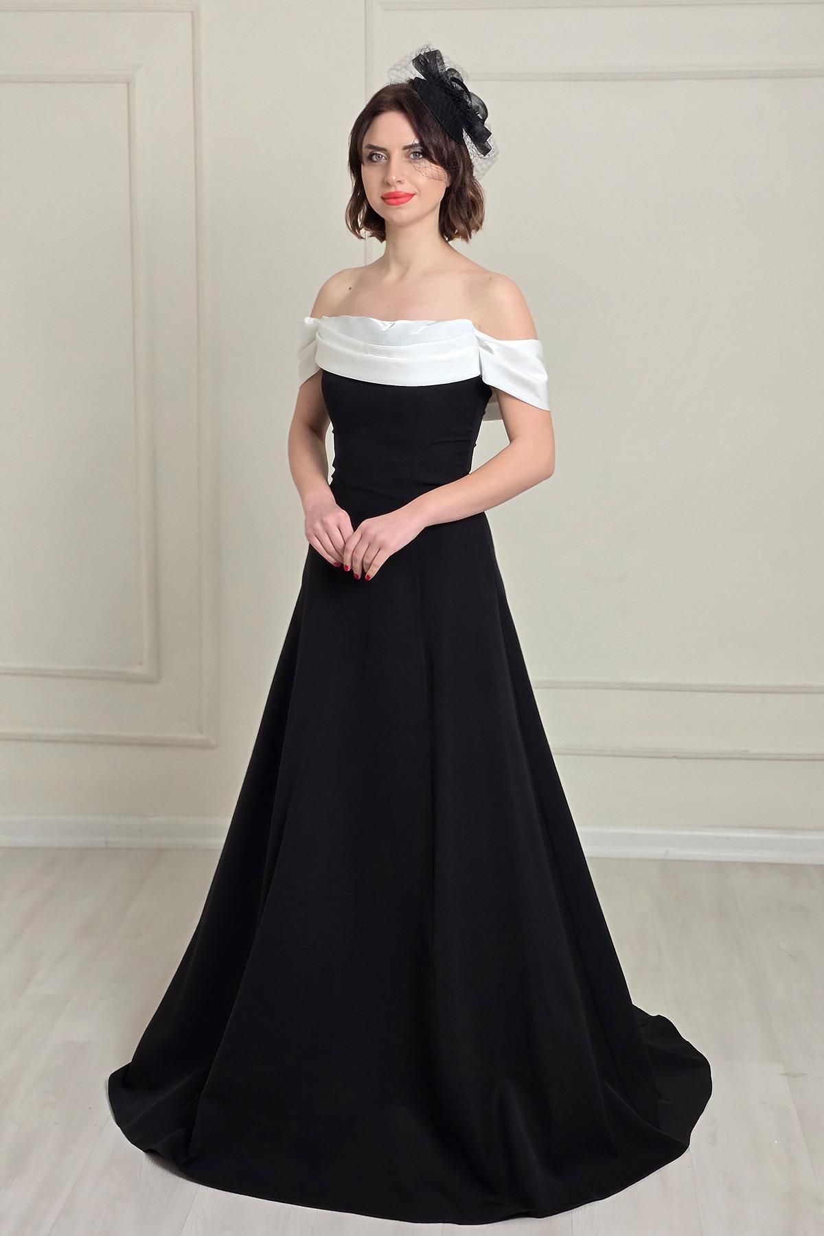 Yonca Moda Evi SİYAH - BEYAZ Degajeli Abiye 8316