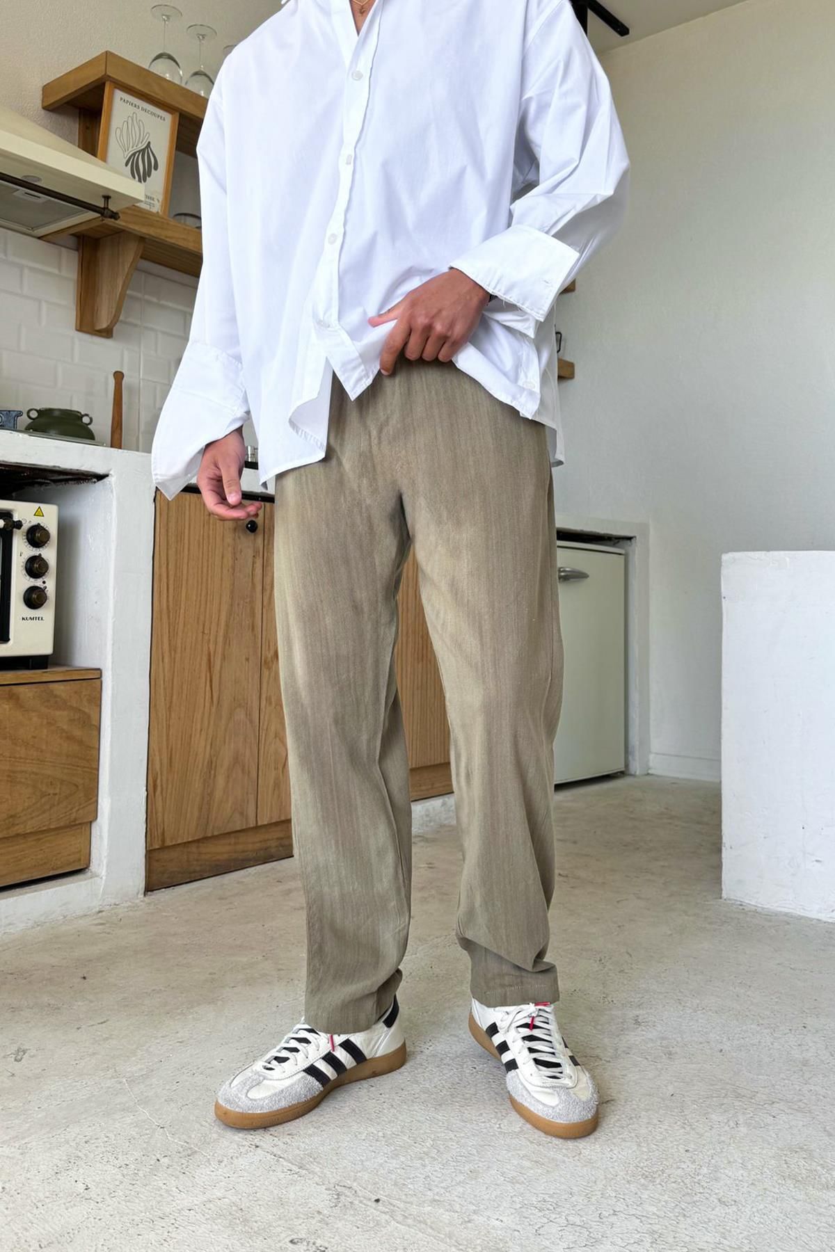 Flaw Wear Haki Bel Lastikli Keten Pantolon