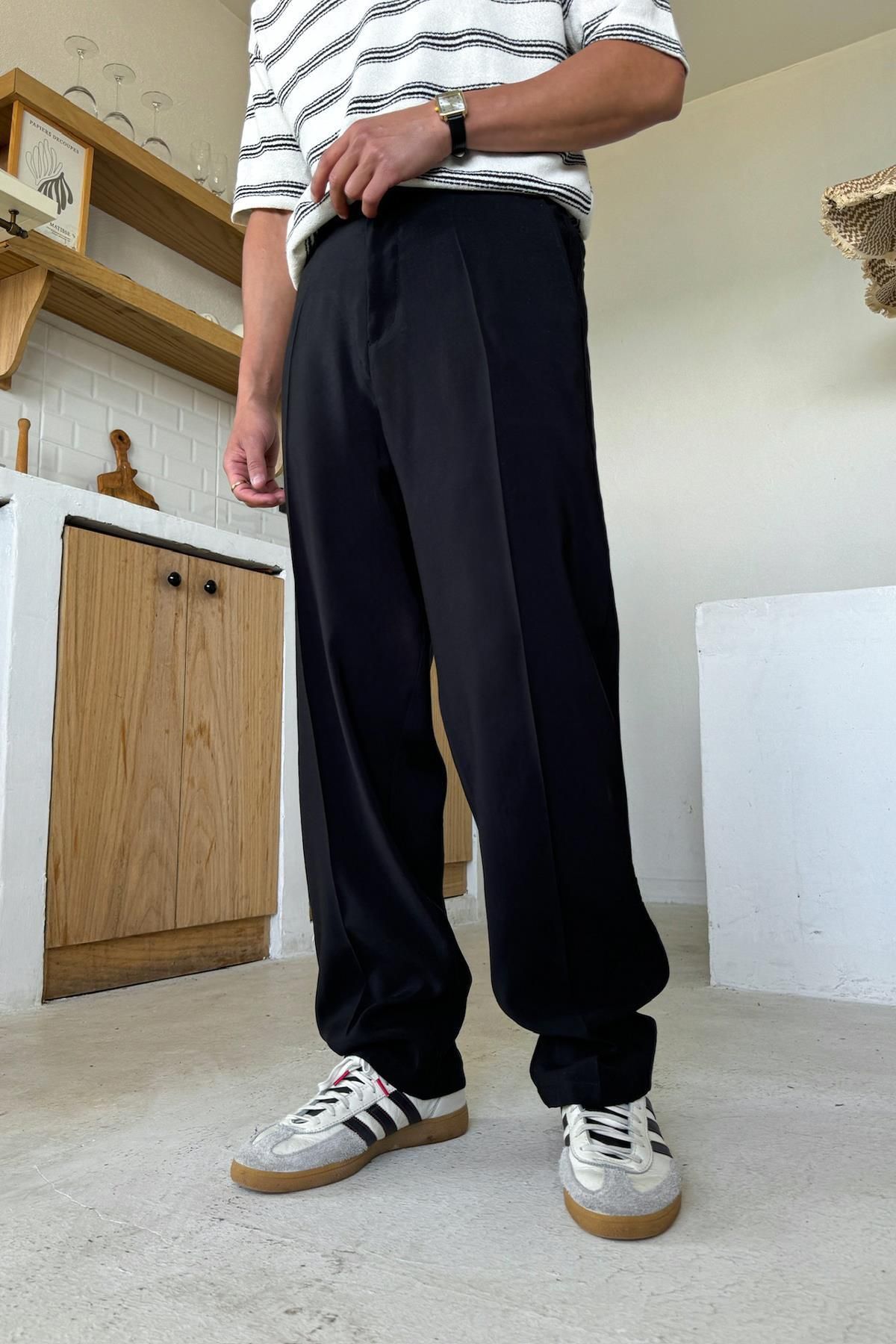 Flaw Wear Siyah Basic Kumaş Baggy Pantolon