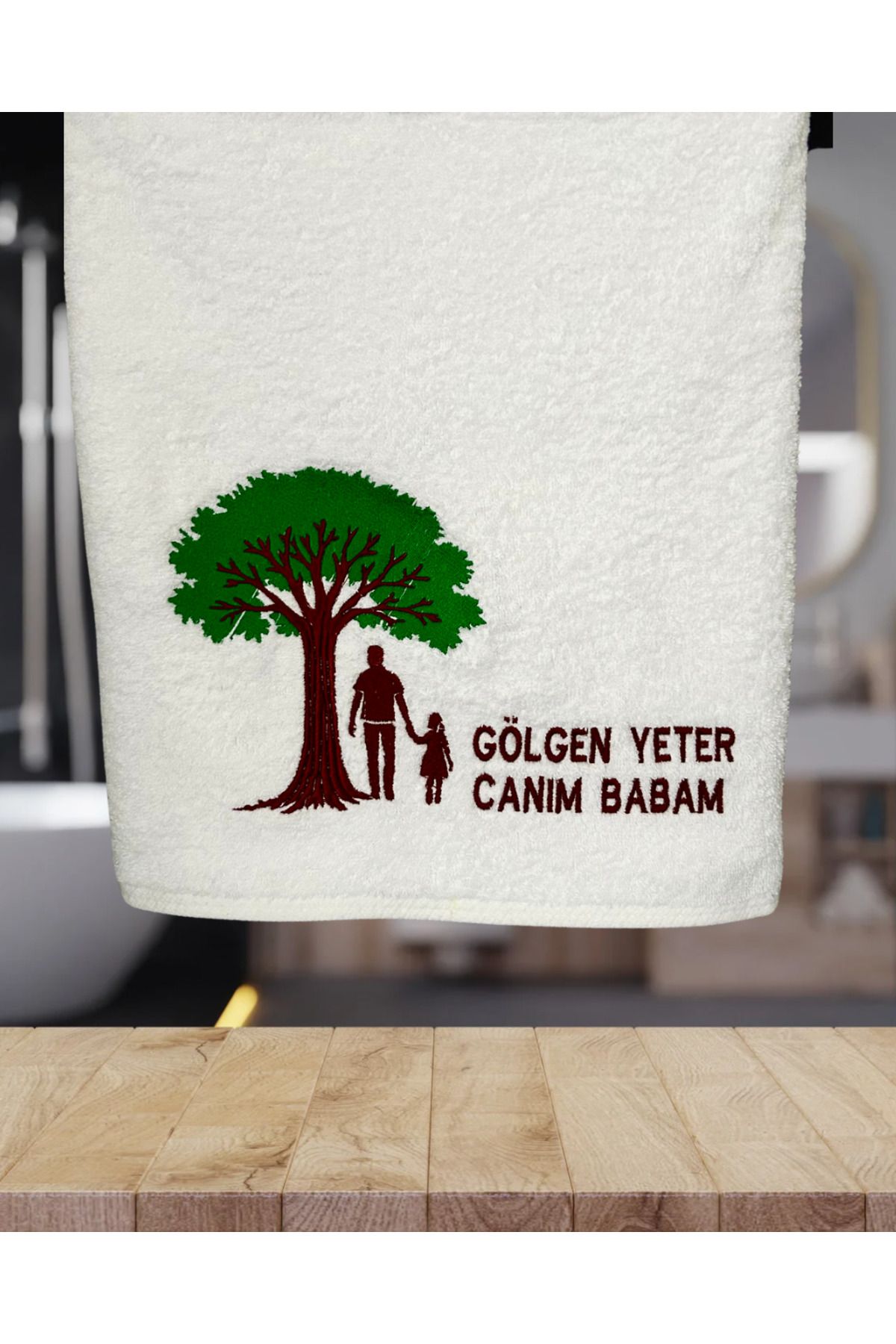idutextile Babalar Günü İçin Özel Nakışlı Havlu - Baba Çocuk Motifi
