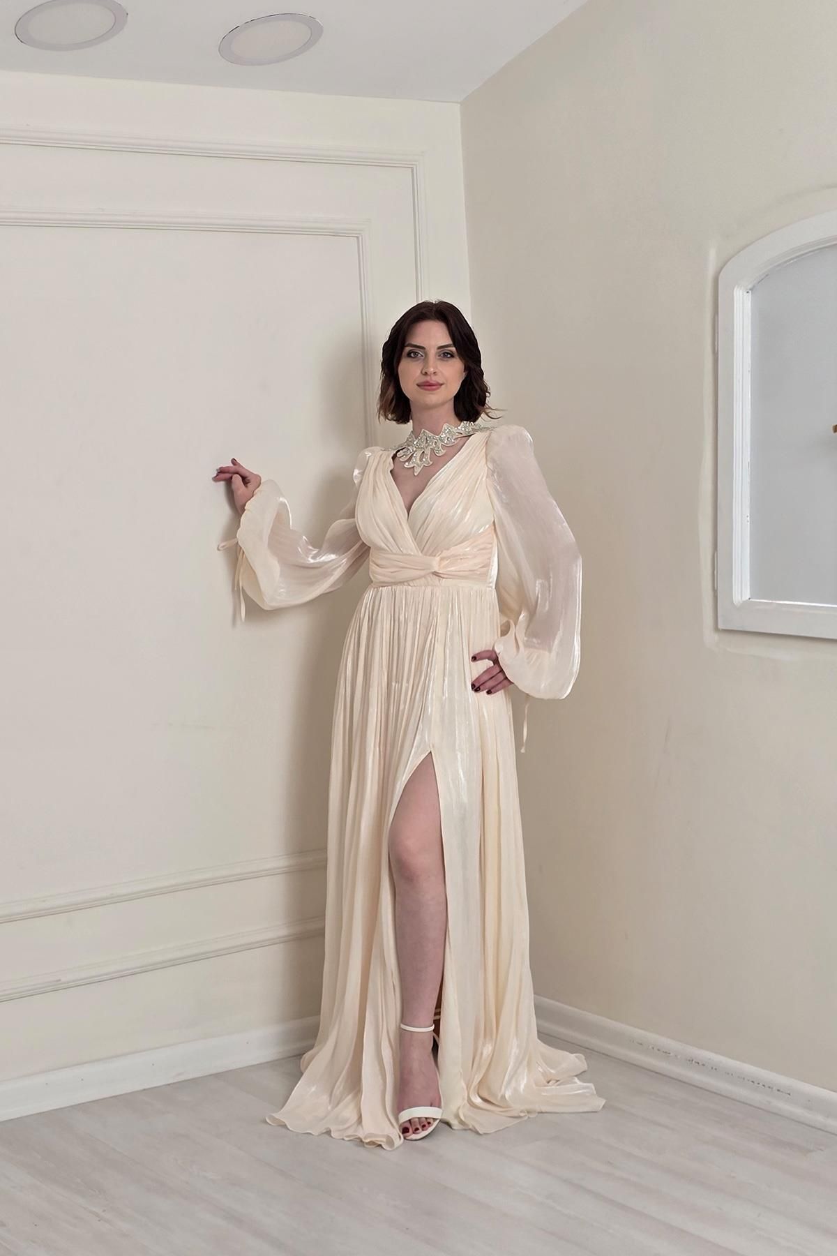 Yonca Moda Evi Vanilya Yakalı Abiye 8495