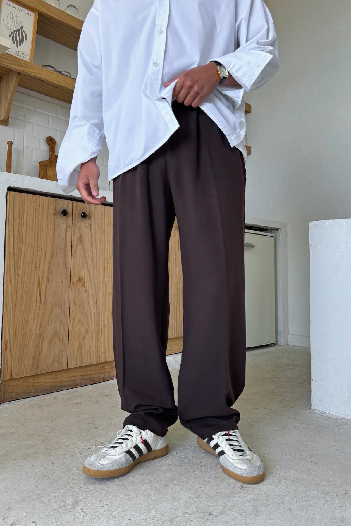 Flaw Wear Koyu Kahve Basic Kumaş Baggy Pantolon