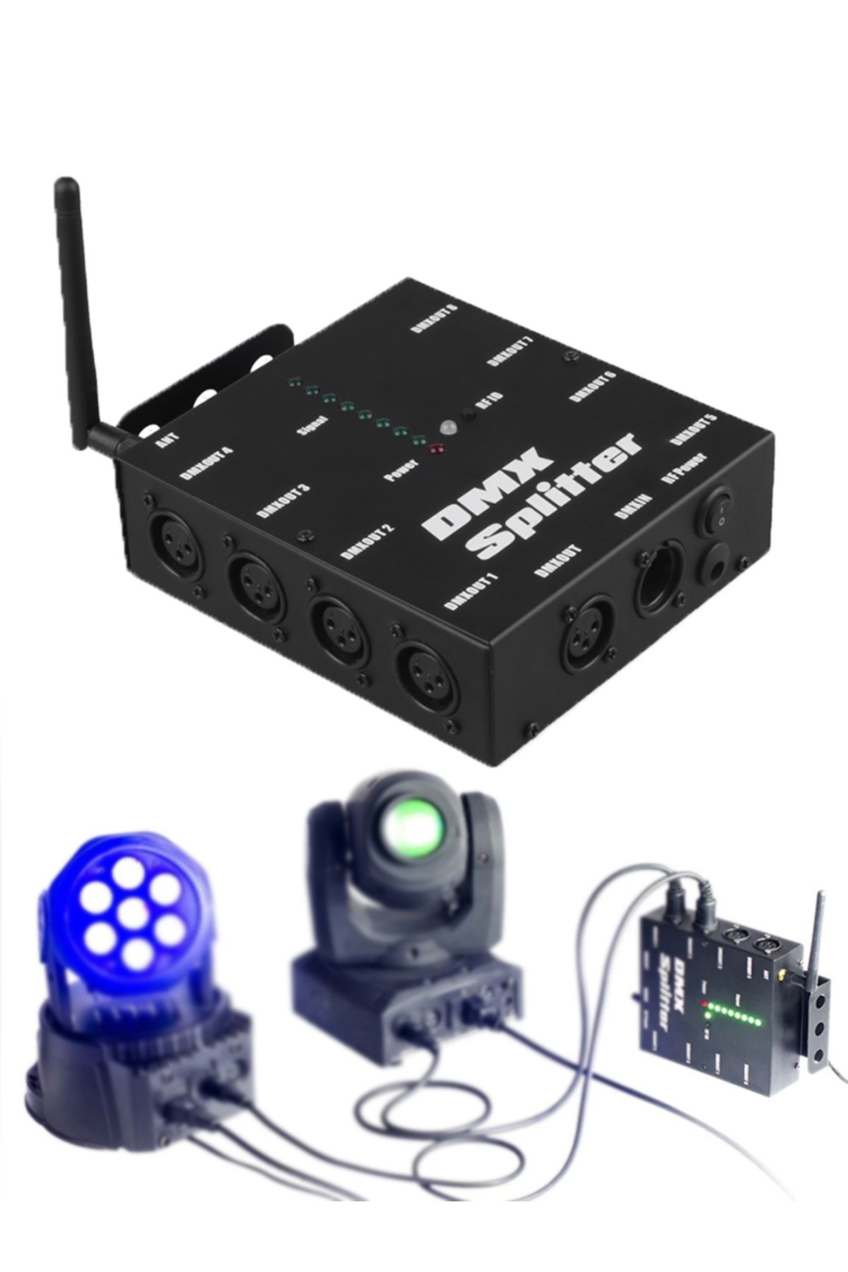 Choice-Eu plug ALIEN 8 Way Wireless DMX 512 3-Pin Isolated Splitter Amplifier with Wireless DMX Transceiver 8