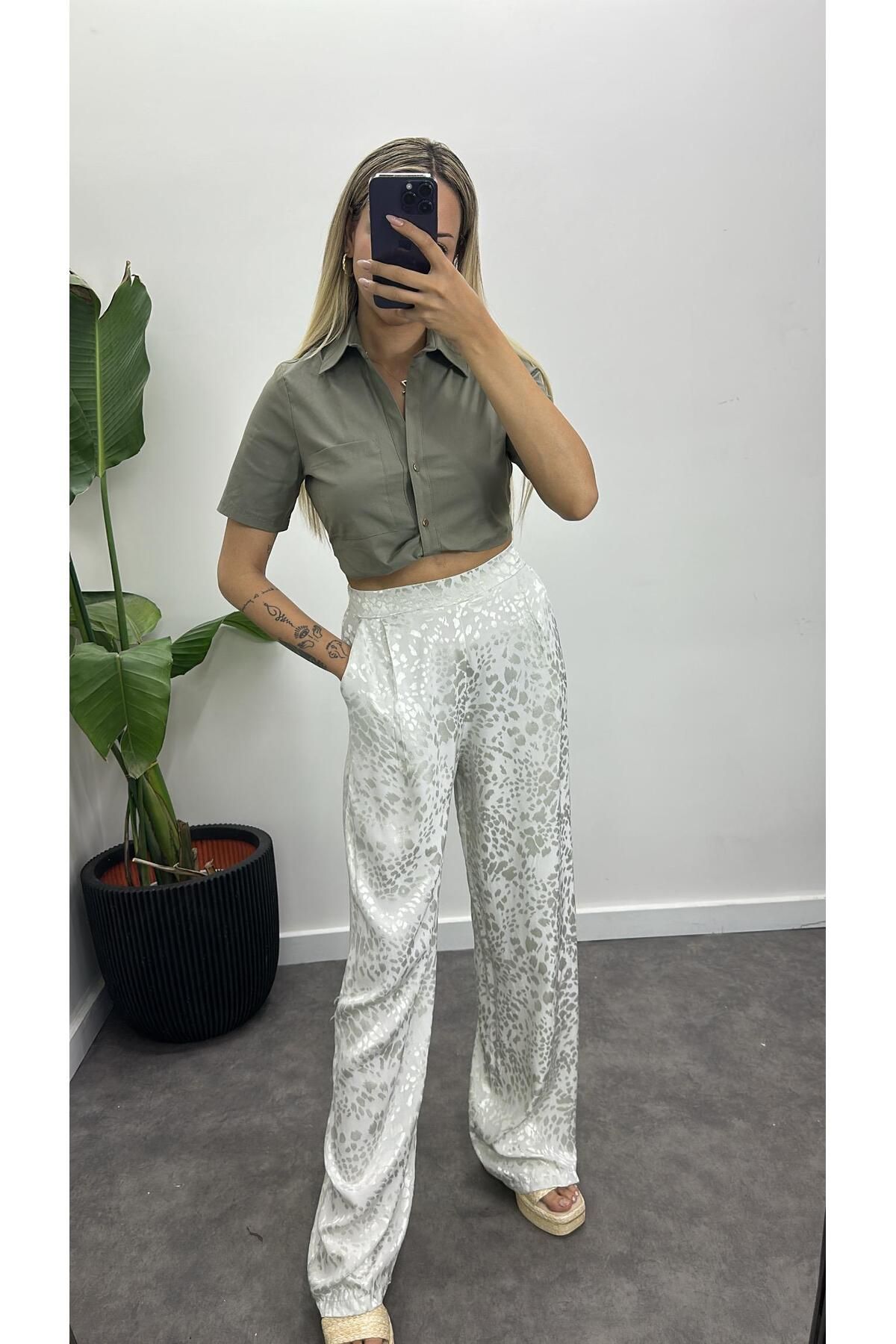 Acar Boutique Saten Leopar Desen Pantolon