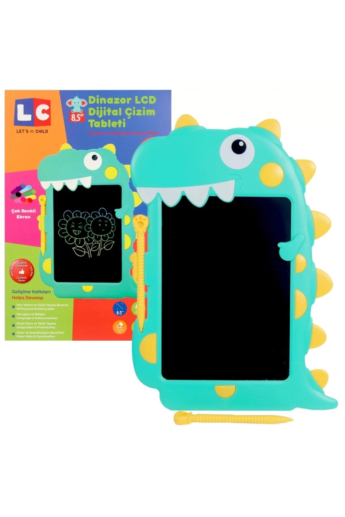 OurStyles LCD Dijital Renkli Dinozor Çizim Tableti 8,5 İnç