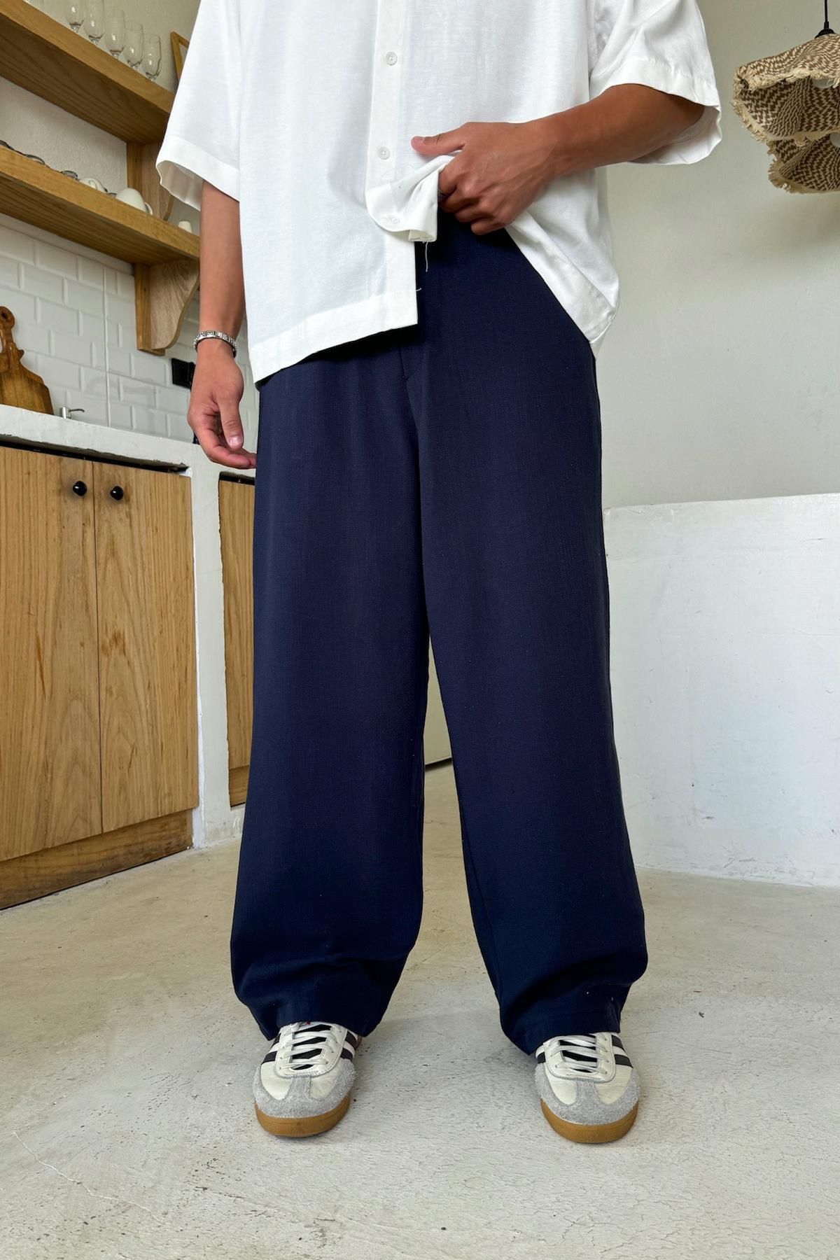 Flaw Wear Lacivert Bel Lastikli Keten Baggy Pantolon