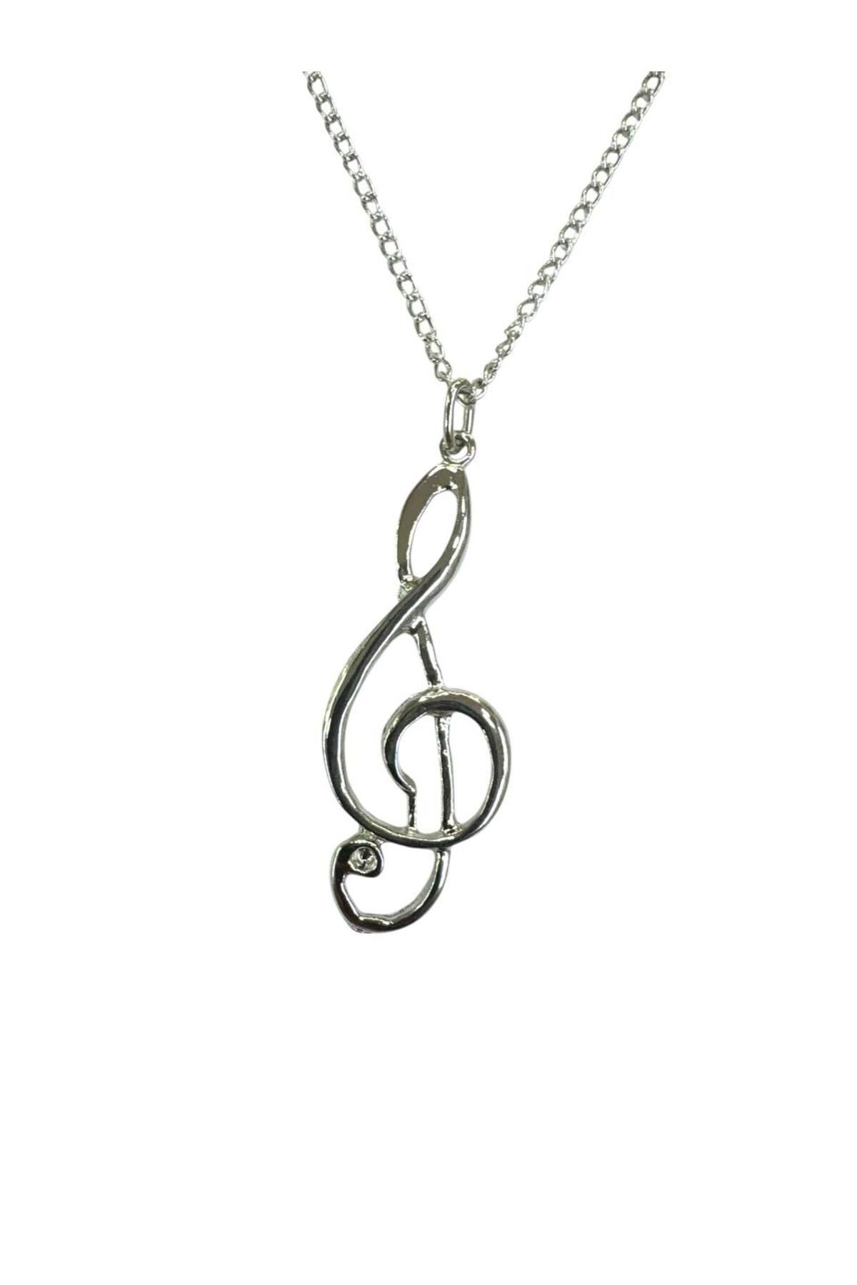 Herşey Nota Sol Anahtarı Figürlü Metal Kolye – Unisex - Müzik Aksesuarı 60 cm Zincir