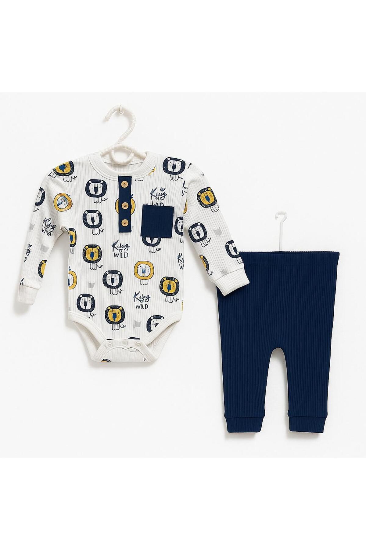 E&A Bebek Aslan Figürlü Erkek Bebek Uzun Kollu Body Takımı