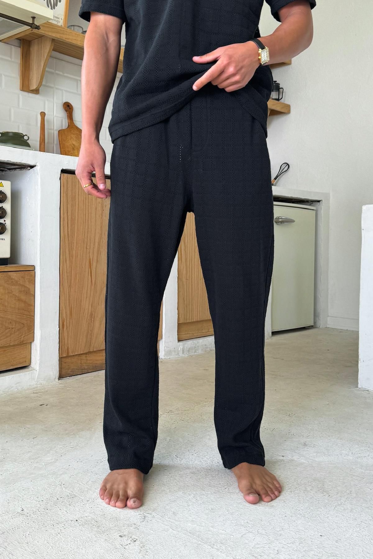 Flaw Wear Siyah Jakarlı Regular Pantolon