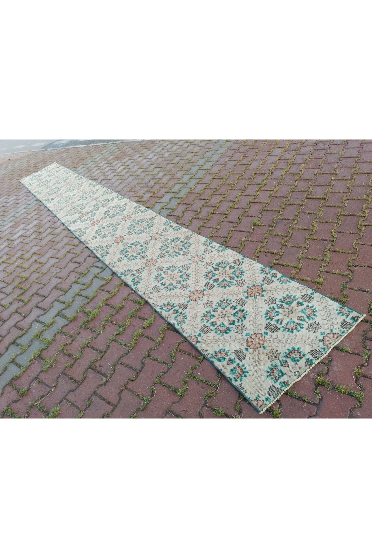 ŞAHMERDANOĞLU 73 x 475 Cm El Yapımı Vintec-Eskitme Extra Uzun Yolluk Halı, Merdivenlerinize Rustik Dekor v107