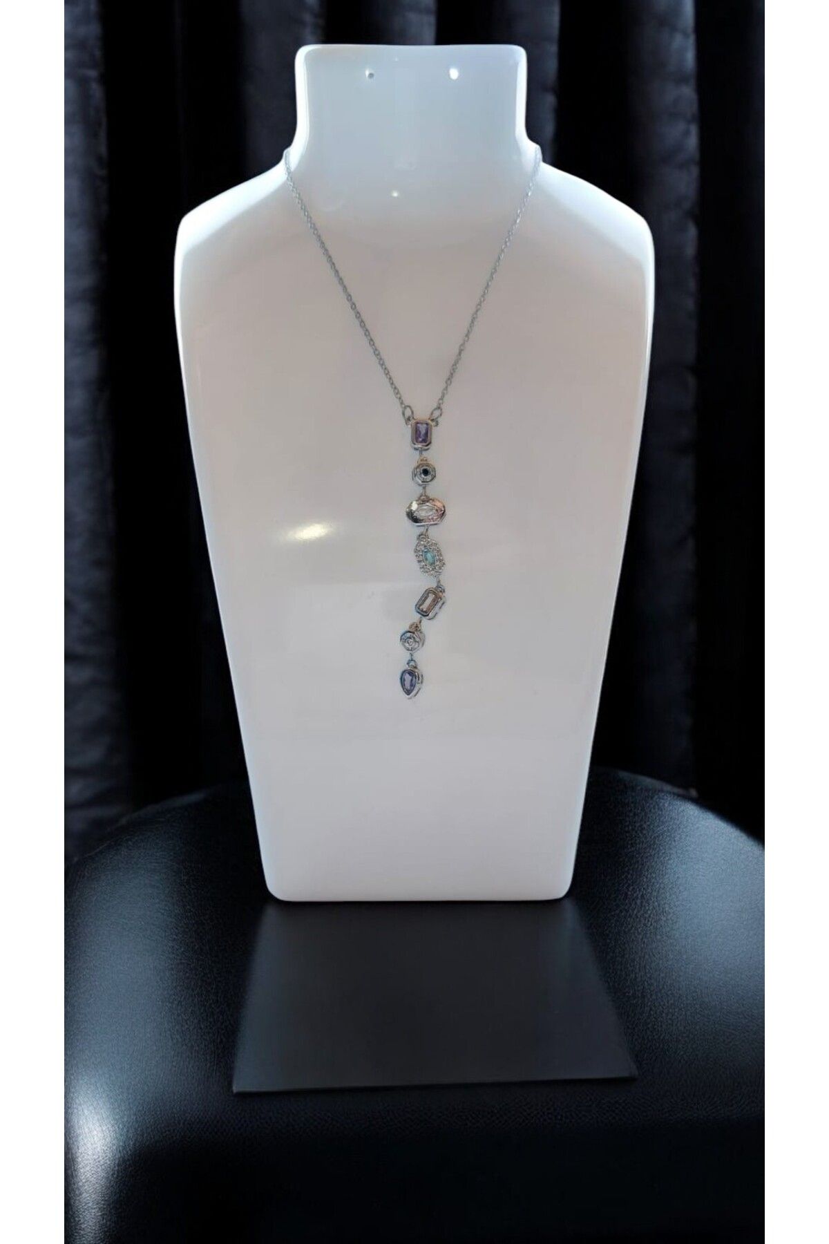 NOVA JEWELLERY Zirkon Çakra Taşlı Paslanmaz Çelik Zincir Kolye |STEEL NECKLACE