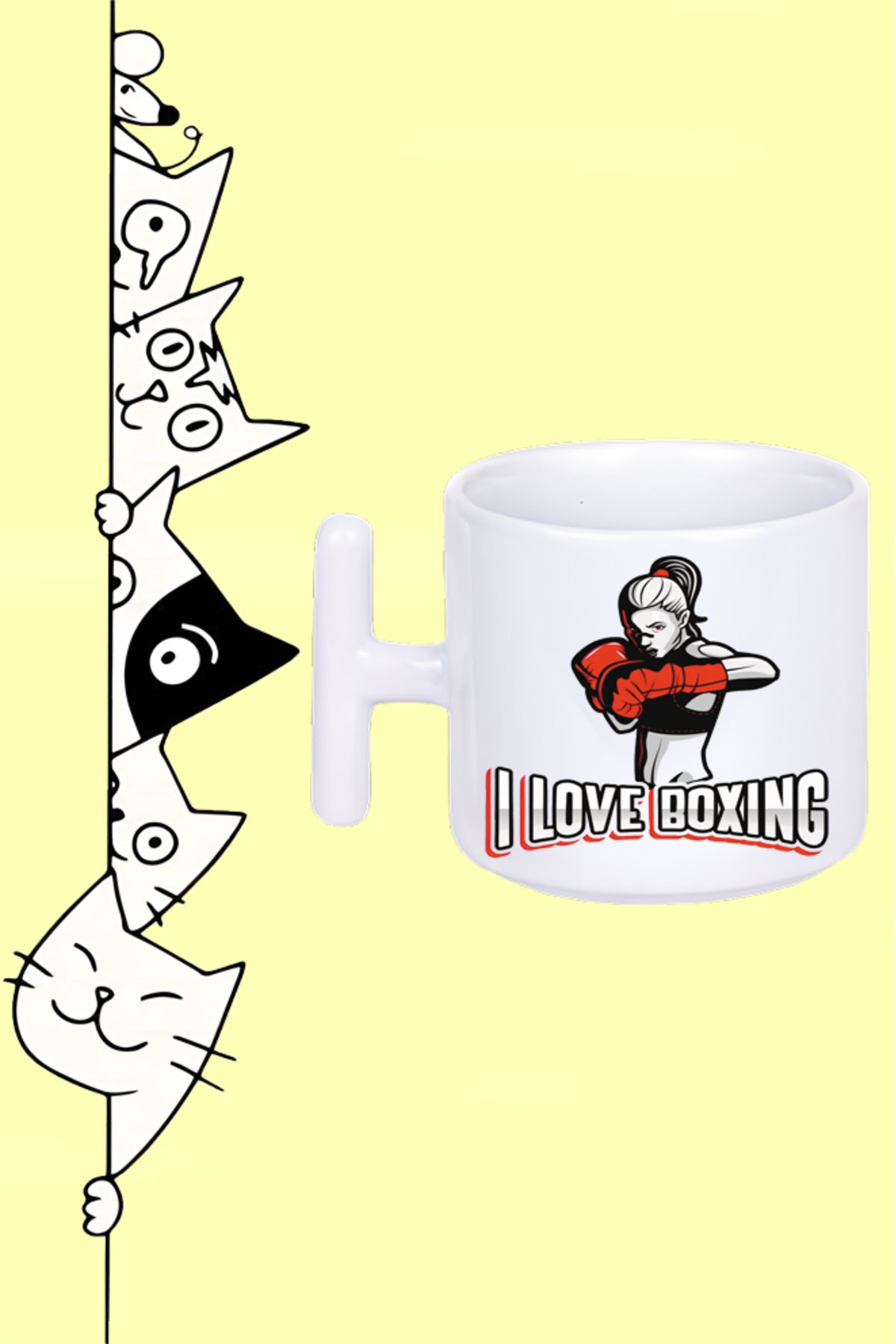 Olympus plus I LOVE BOXING BÖKSÖR KIZ ELDİVEN TASARIM BASKILI BEYAZ T SAP KUPA BARDAK