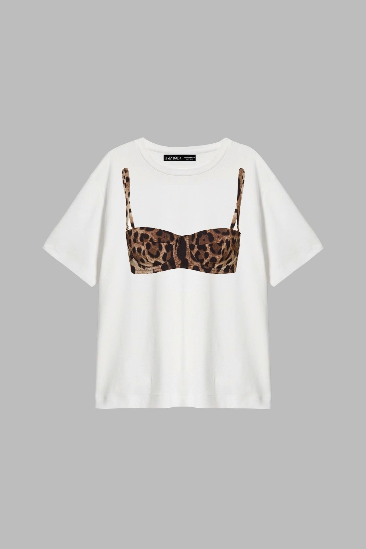 CİNEMA MODA Leopard Bikini Baskılı Relaxed Fit Beyaz Kadın Tshirt