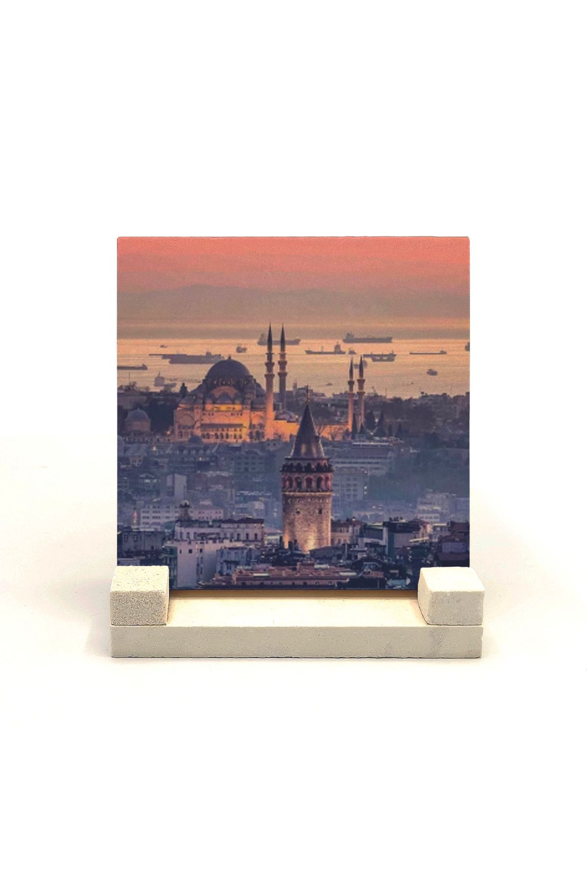Souvenest Galata Kulesi Ve Süleymaniye Camii Baskılı Doğaltaş Masaüstlük 10x10 Krt-24