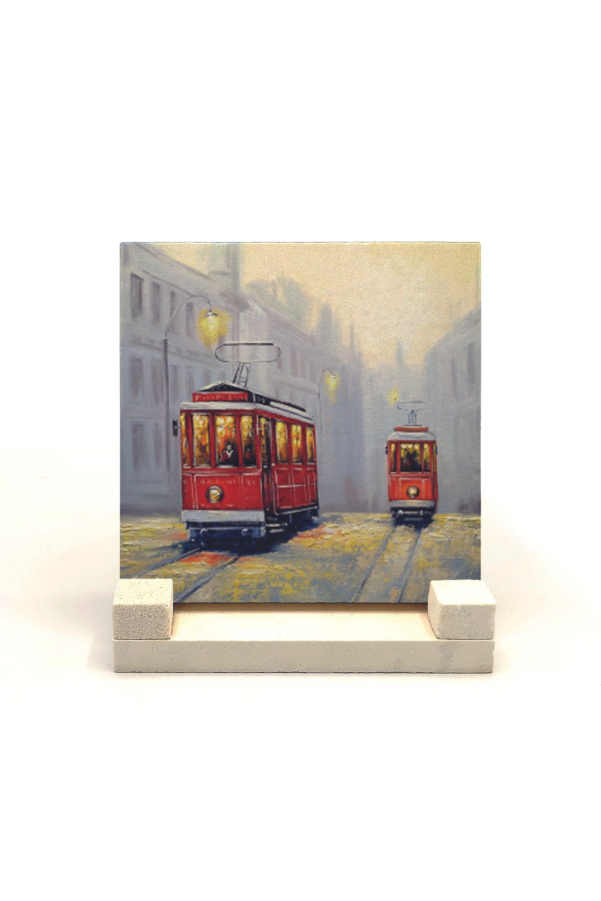 Souvenest Nostaljik Tramvay Baskılı Doğaltaş Masaüstlük 10x10 Krt-50
