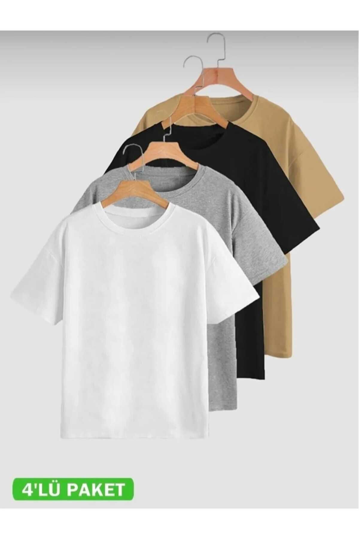 Boi 4'lü Basic Baskılı/Baskısız Ünisex Salaş Oversize Boyfirend T-shirt