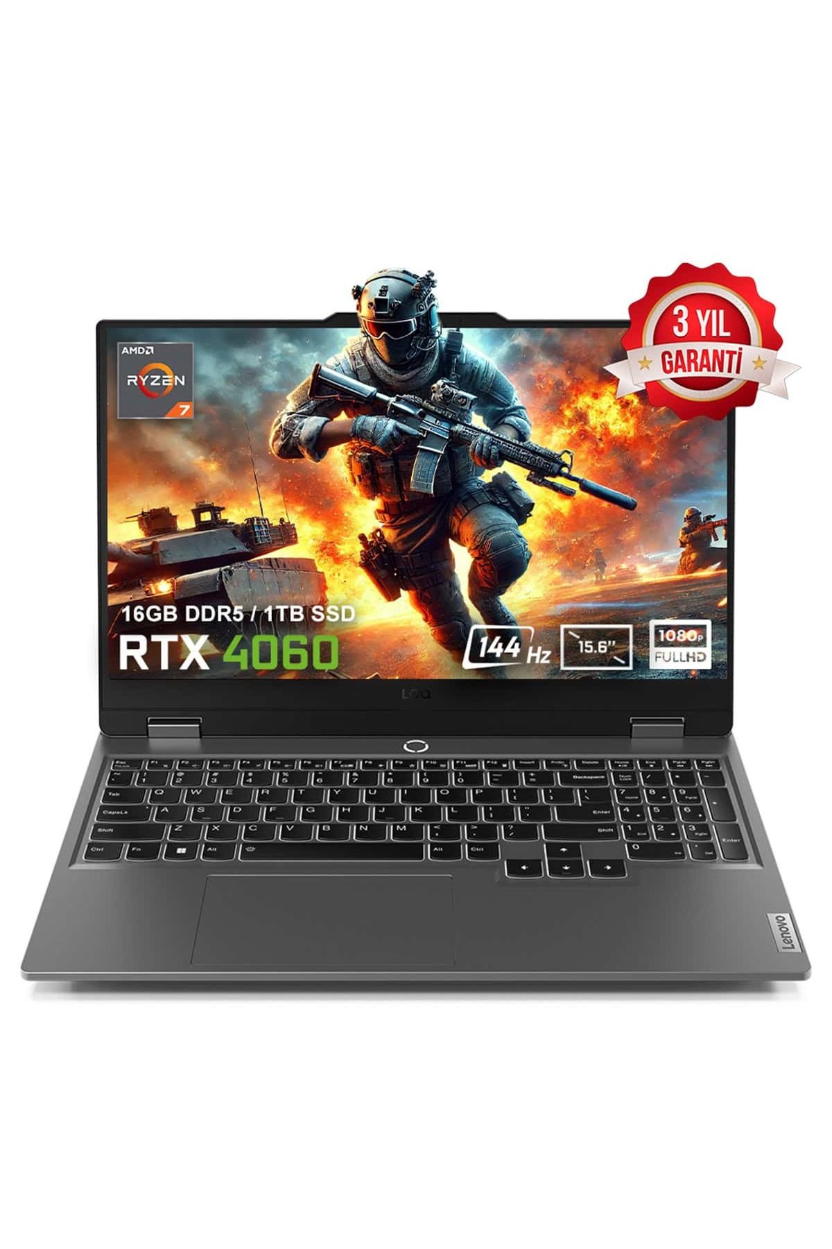 LENOVO LOQ 15ARP9 83JC00FKTRv4 Ryzen 7 16GB DDR5 1TB SSD RTX4060 8GB 15.6inç 144Hz FHD FDos Laptop