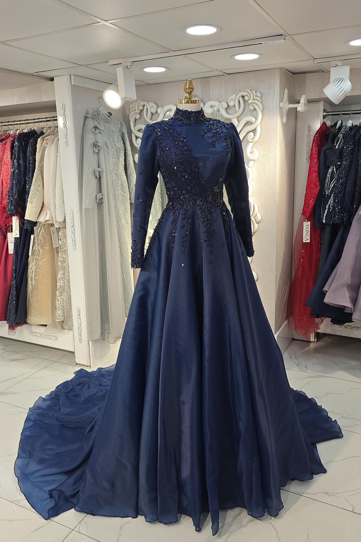 Yonca Moda Evi Lacivert Özel Tasarım Abiye 7968