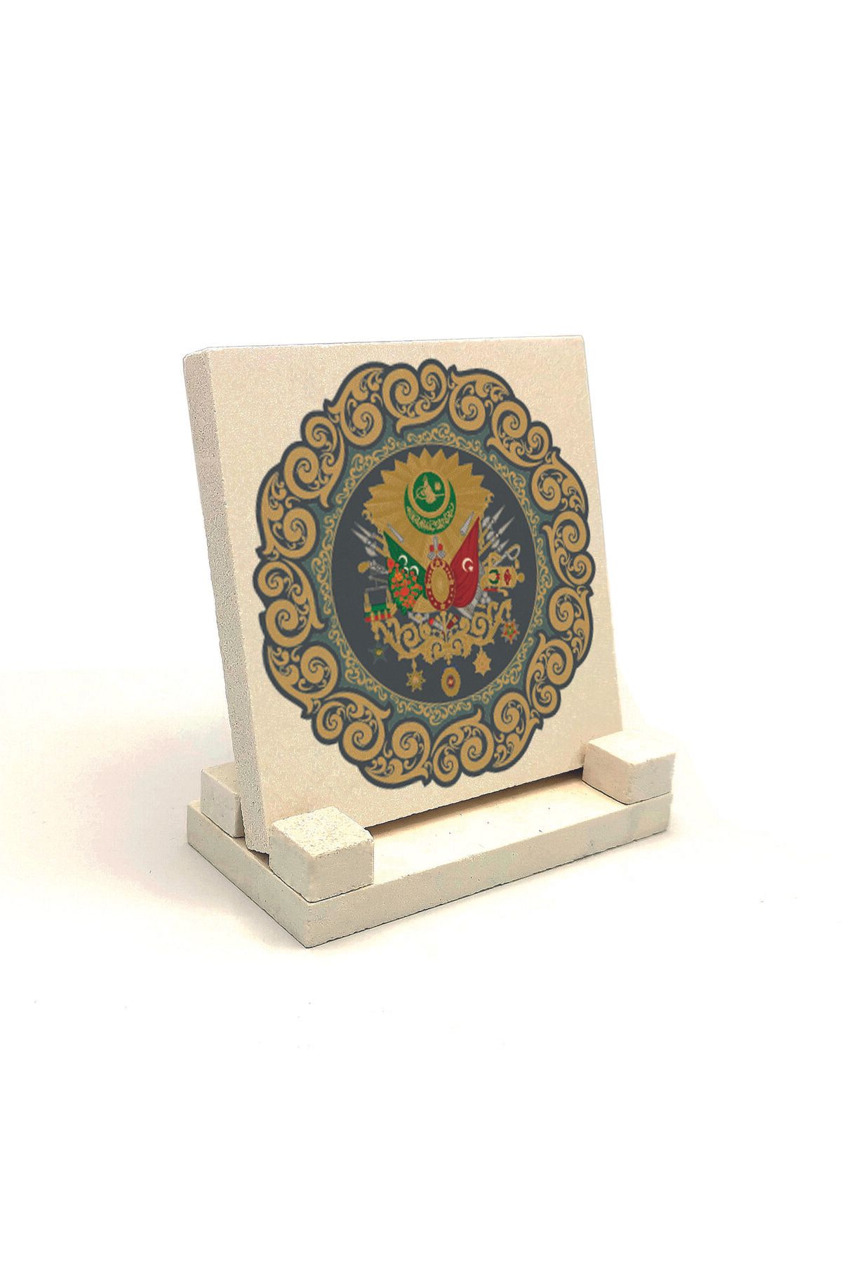 Souvenest Osmanlı Arması Baskılı Doğaltaş Masaüstlük 10x10 KRT-84