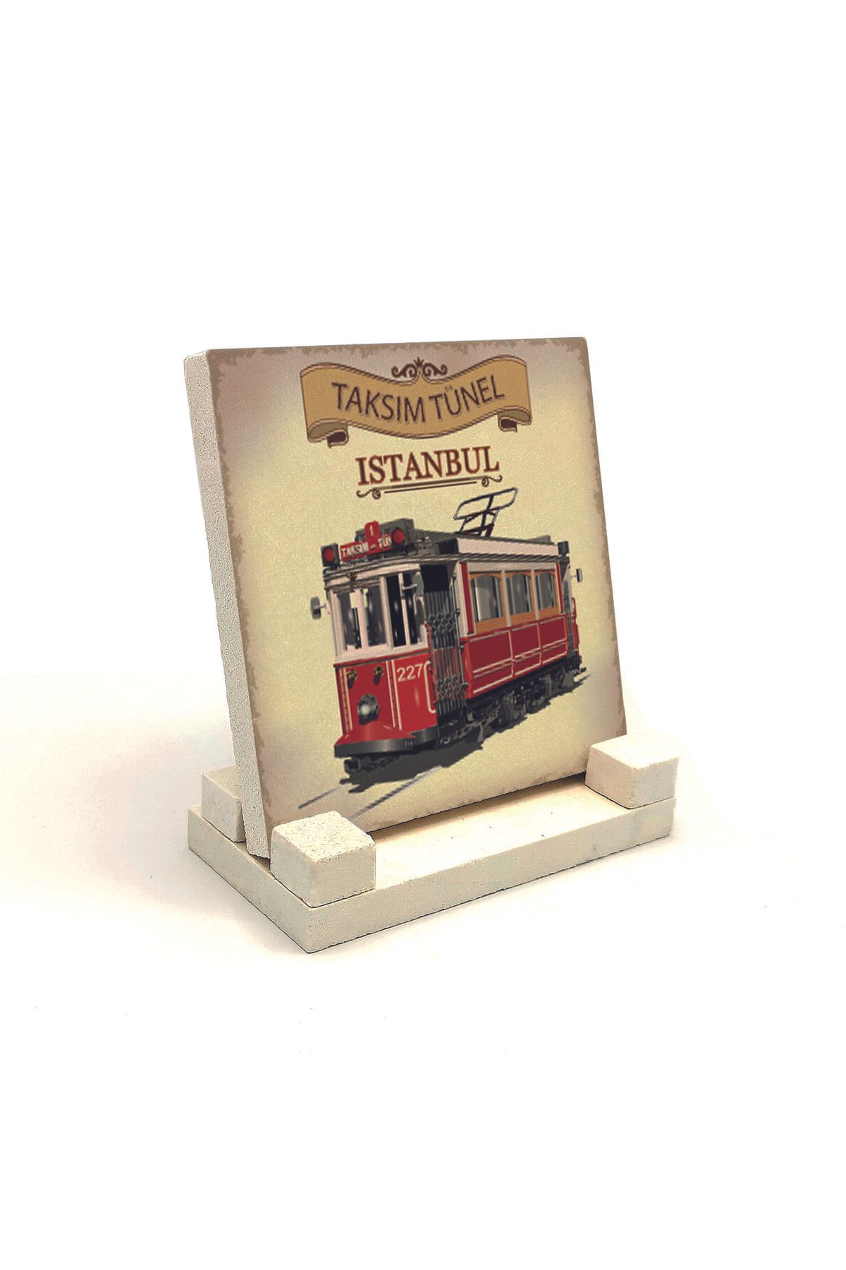 Souvenest Nostaljik Tramvay Baskılı Doğaltaş Masaüstlük 10x10 KRT-49