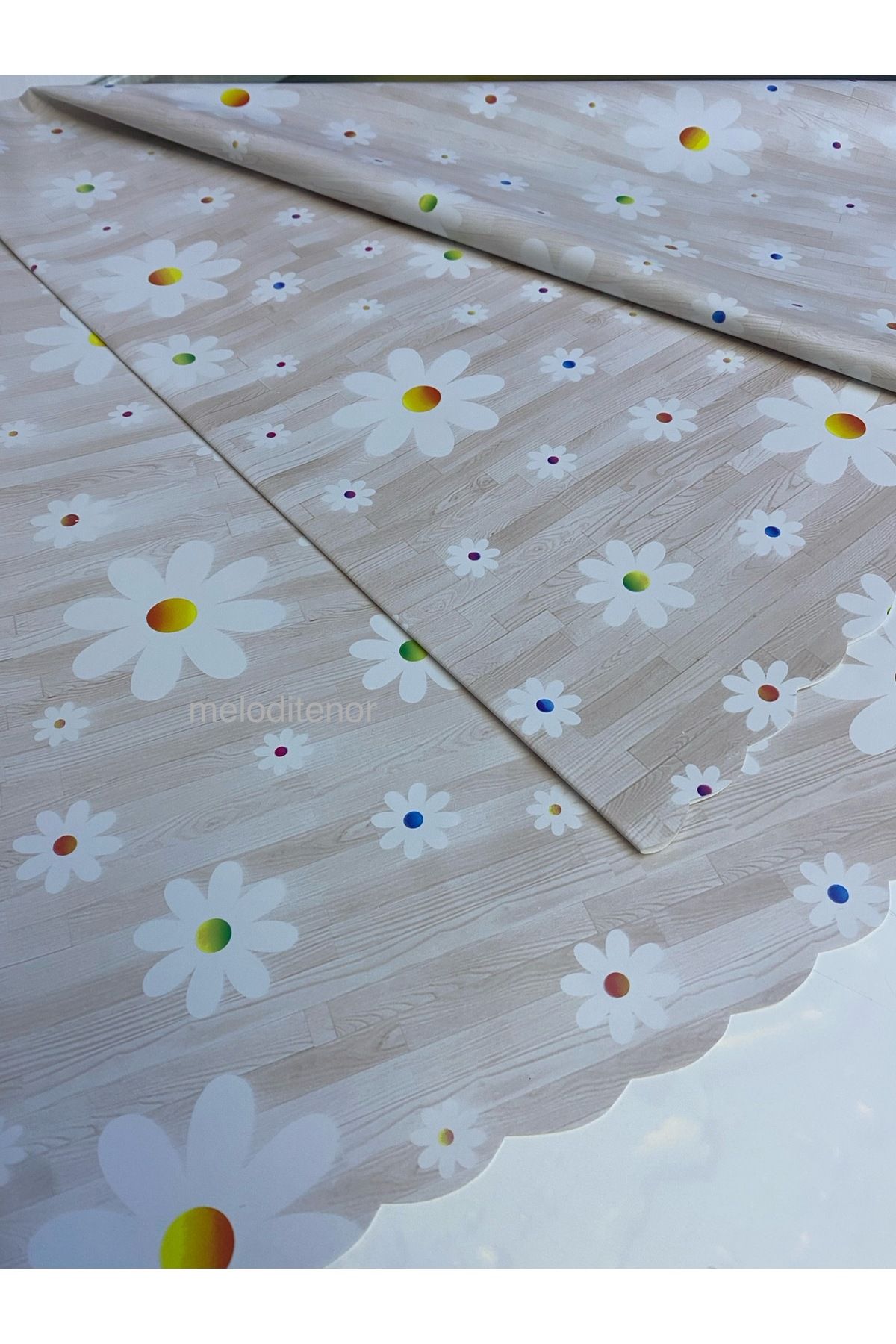 polset Astarlı kaymaz silinebilir papatya desen pvc yuvarlak muşamba masa örtüsü 140x140 cm
