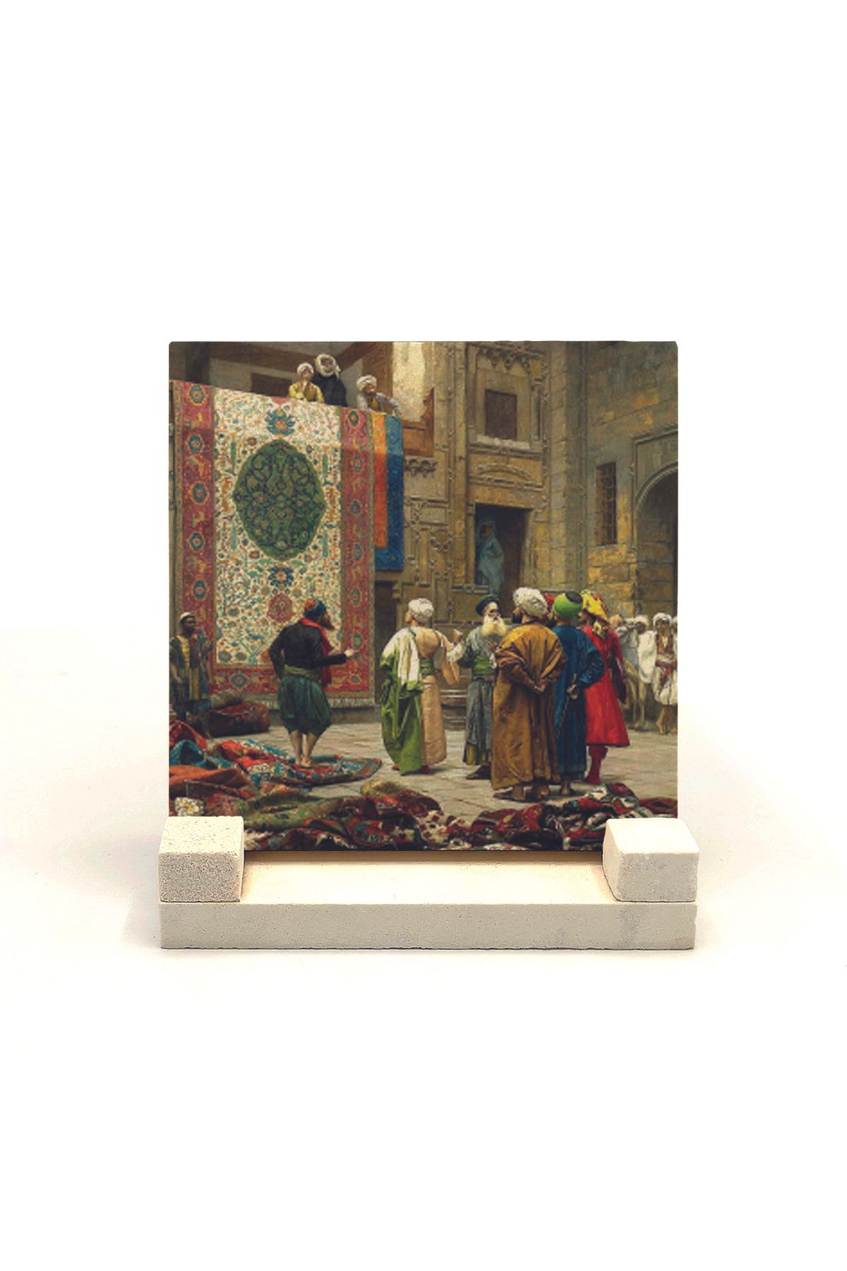 Souvenest Halı Tüccarı Resmi Baskılı Doğaltaş Masaüstlük 10x10 Krt-128