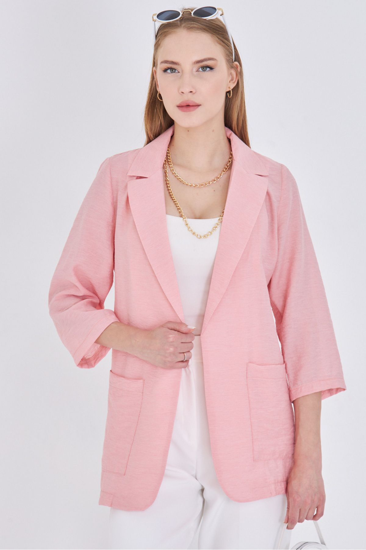 armonika Kadın Pudra Cepli Oversize Ceket ARM-25Y001064