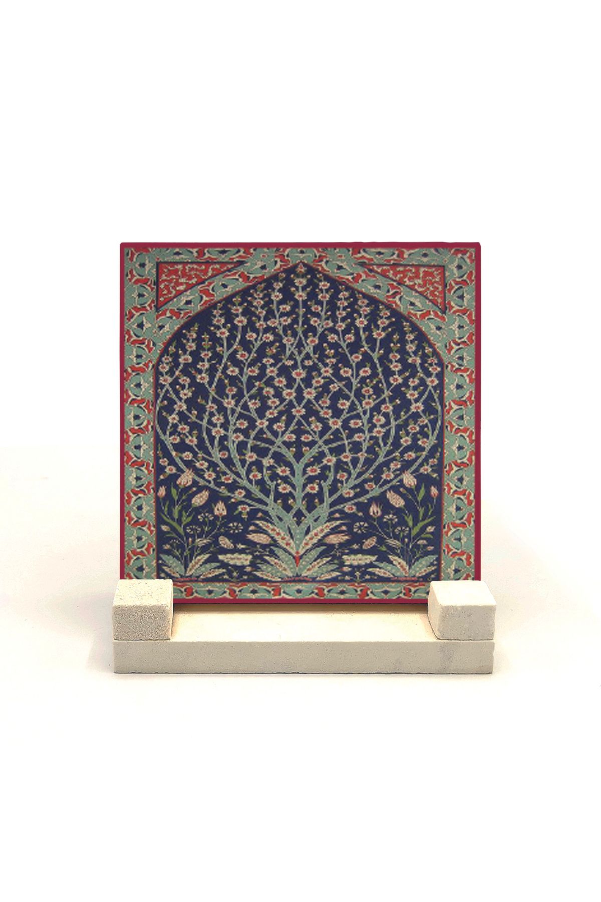 Souvenest İznik Çini Deseni Baskılı Doğaltaş Masaüstlük 10x10 Kd-107